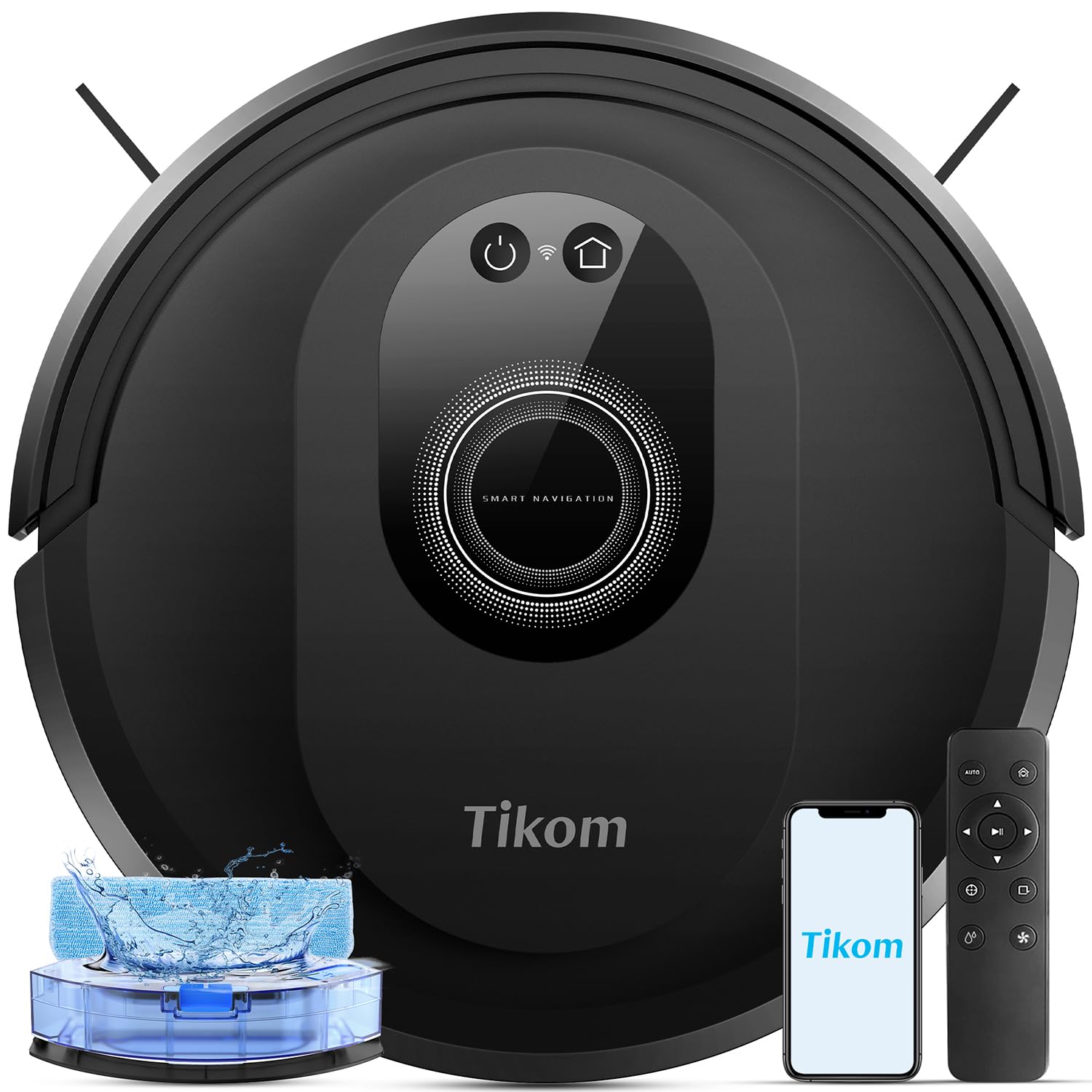 جاروبرقی و ماپ رباتی Tikom Robot، جاروبرقی و ماپ کمبو، 5000 پاسکال، 150 دقیقه حداکثر، کنترل از طریق اپلیکیشن و ریموت، ایده‌آل برای کف‌پوش سخت، فرش، موهای حیوانات خانگی، شارژ خودکار (مدل G8000 Max)