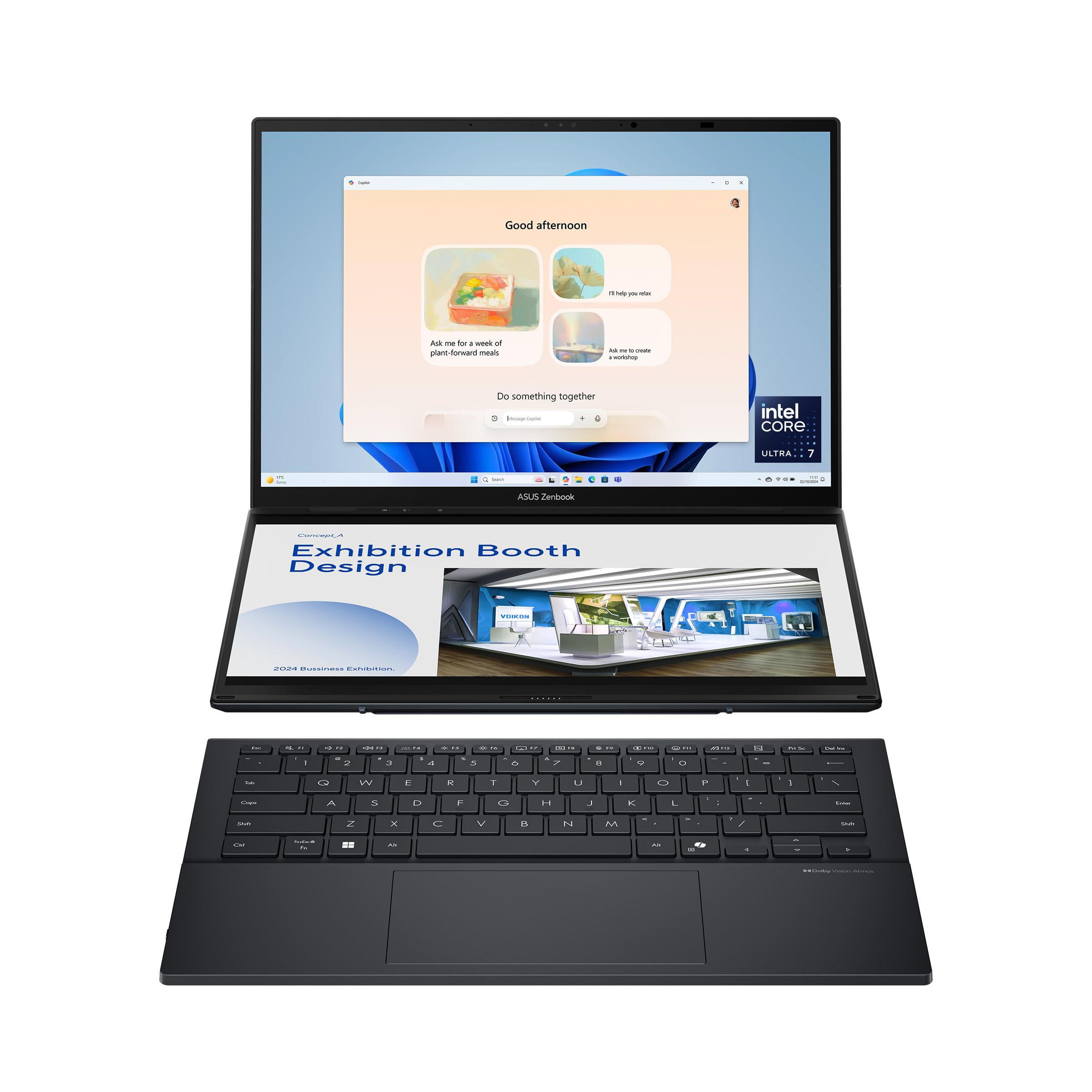 لپ تاپ ASUS Zenbook Duo UX8406CA-OLED7 با صفحه لمسی/اینتل آلترا 7-255H/32GB RAM/1TB SSD/صفحه 14 اینچی 3K (2880x1800)120Hz OLED/ویندوز ۱۱ هوم، صفحه کلید انگلیسی/عربی - رنگ بیسالت خاکستری