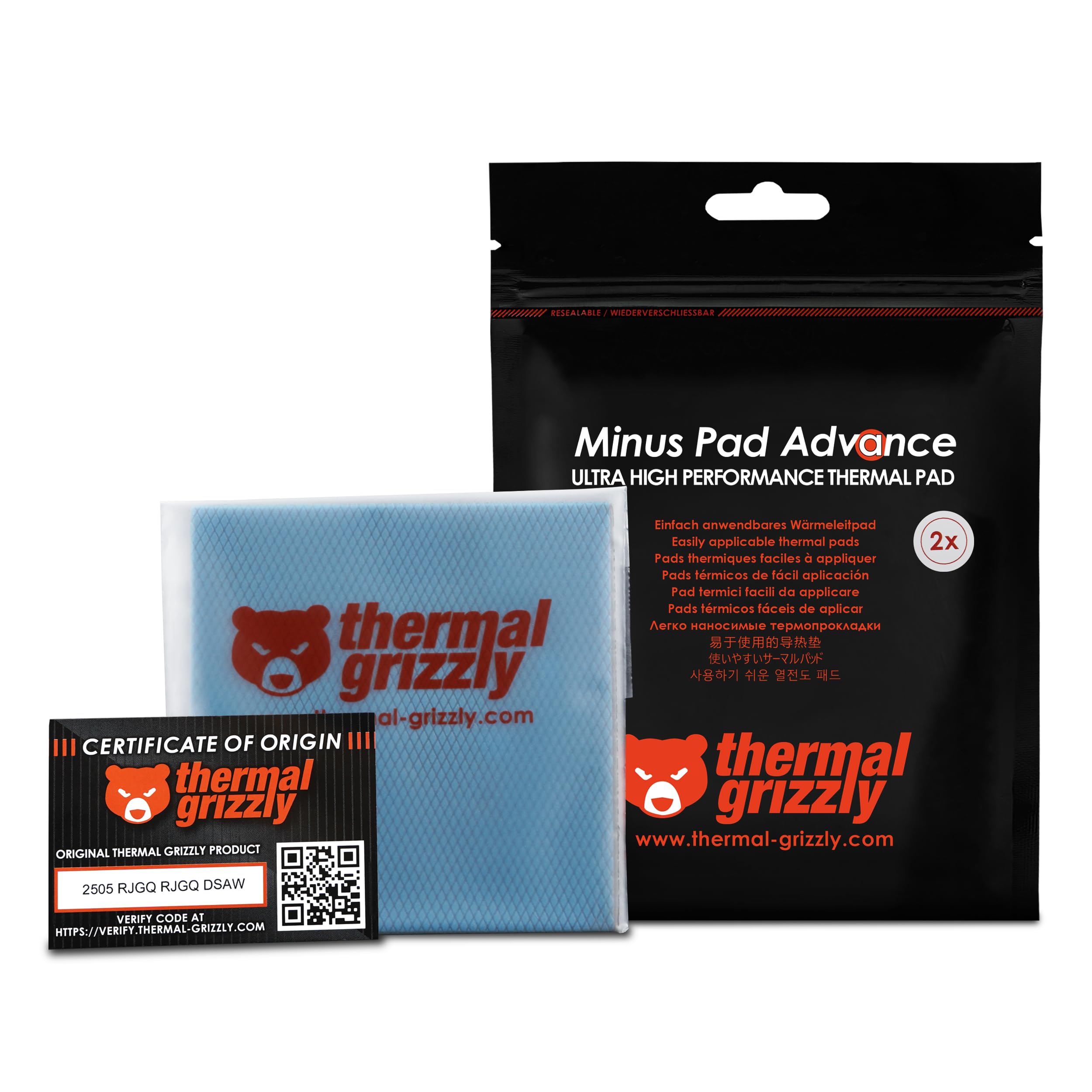 Thermal Grizzly Minus Pad Advance - 2-Pack Thermal Interface Pad, 100x100x1.0mm, Electrical Non-Conductive, High Thermal Conductivity and Compressibility for SSDs, GPUs, and Electronics 100x100x1.0mm (2 بسته)