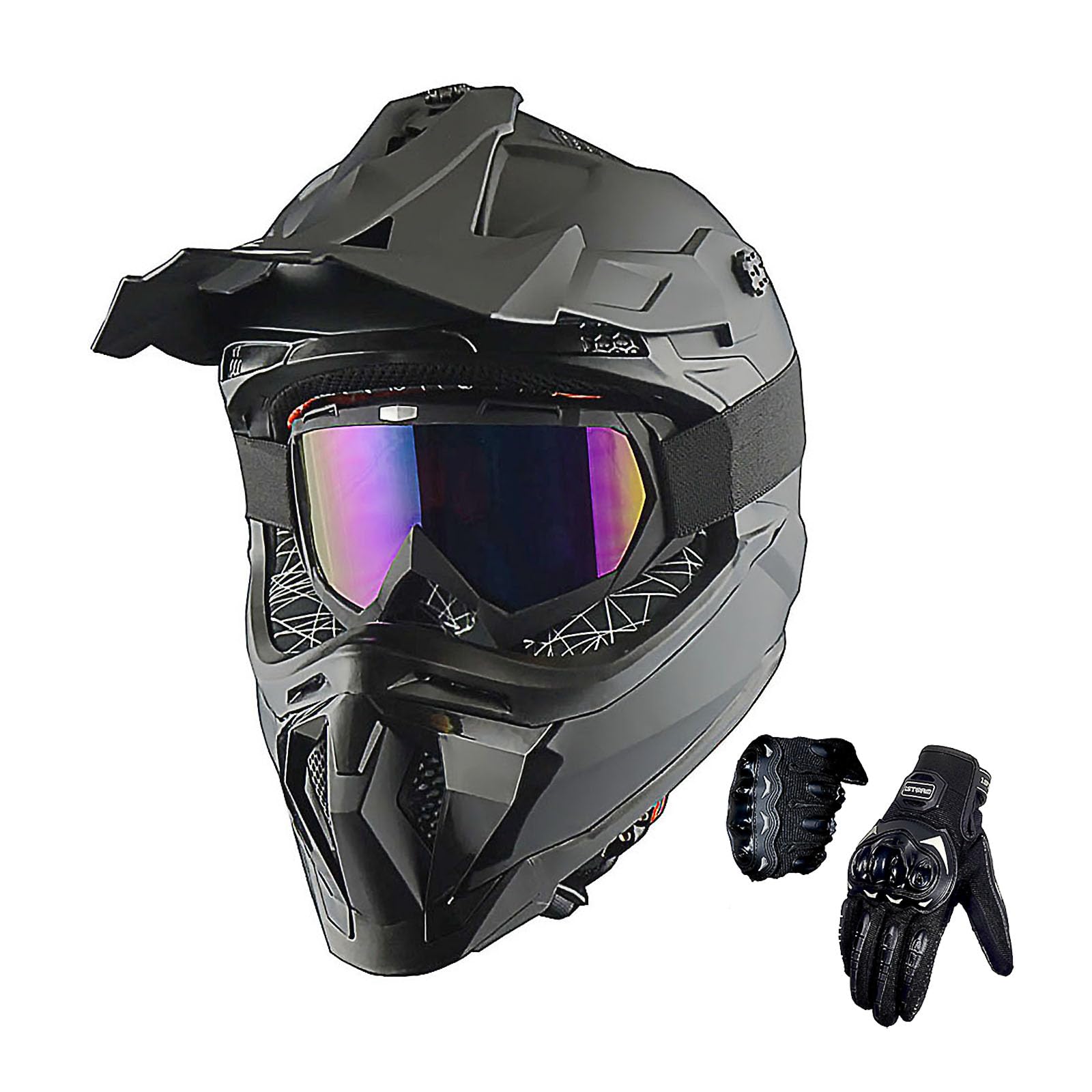 1Storm کاسکت موتوکراس بزرگسال ATV دیرت بایک BMX MX کوهستان فرودگاه کاسکت ترک مدل JH601 بسته Z بسته مشکی مات L