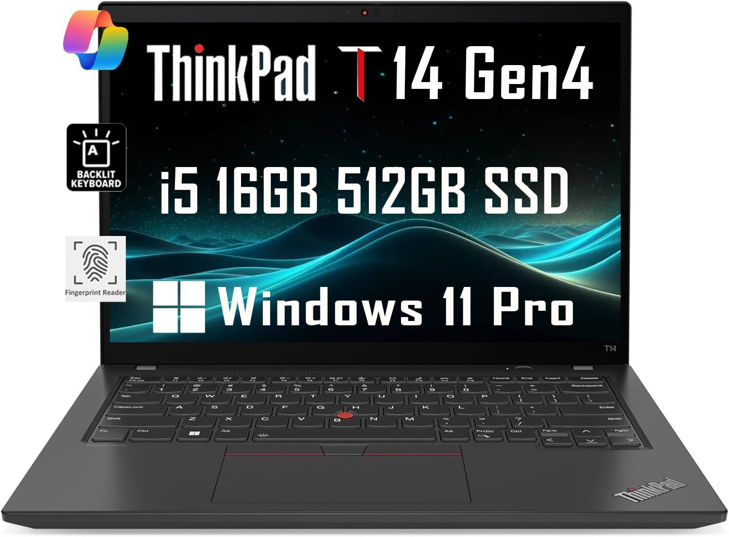 لپ تاپ لنوو ThinkPad T14 Gen 2 14 اینچ FHD (اینتل i5-1135G7 چهار هسته ای، 16 گیگابایت رم، 512 گیگابایت SSD، گرافیک UHD)، صفحه نمایش IPS، لپ تاپ تجاری، پشتیبانی از نور پس‌زمینه کیبورد، حسگر اثر انگشت، 2 x Thunderbolt 4، وب‌کم، ویندوز 11 پرو، مشکی (بازسازی شده)