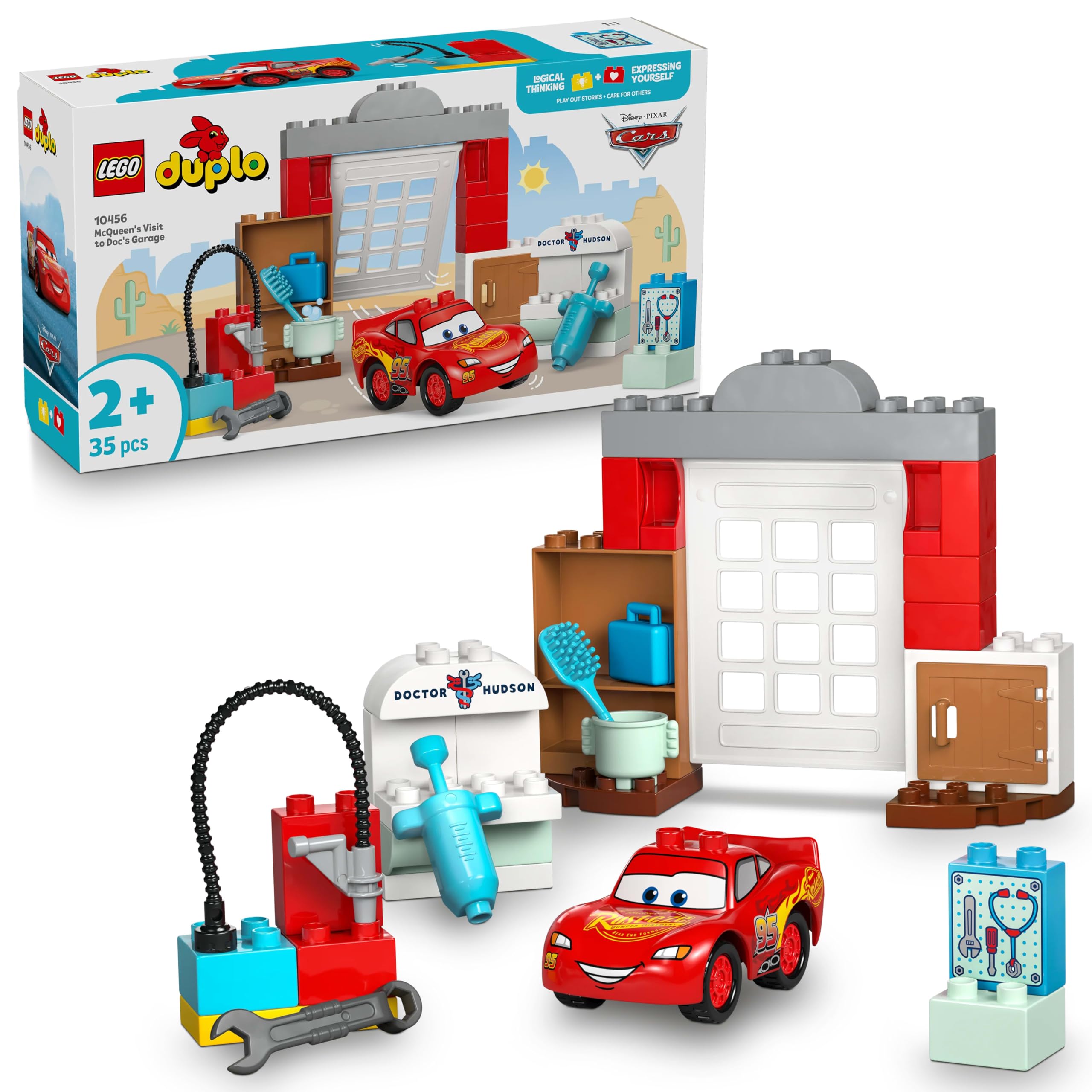 ماشین تیغه ای مک‌کوئین از دیزنی و پیکسار LEGO DUPLO - شامل یک اسباب‌بازی ماشین مسابقه برای کودکان کوچک، ابزارها و لوازم جانبی جاروی خودرو - هدیه بخواهران و برادران 2 ساله و بالاتر - 10456