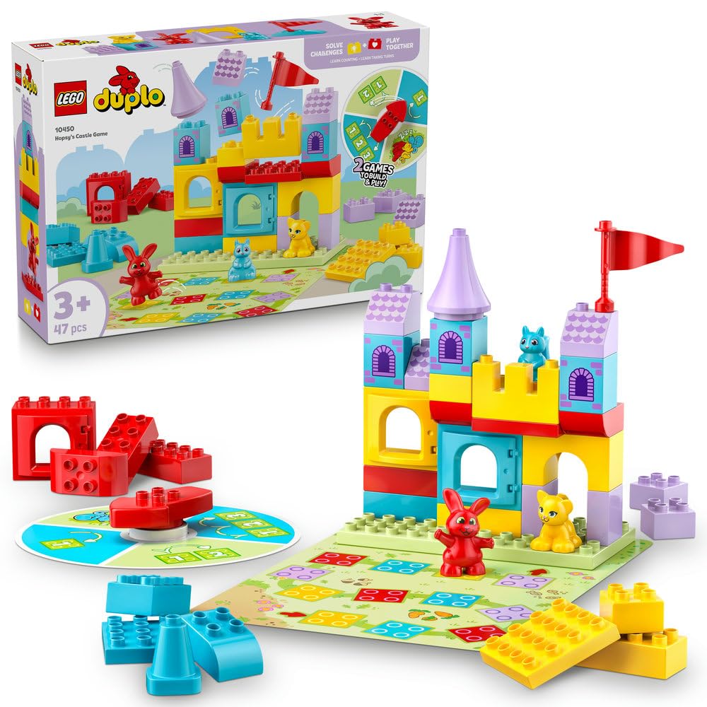 بازی قلعه آموزشی LEGO DUPLO Hopsy - اسباب بازی مهارت های حرکتی برای کودکان کوچک - شامل 3 شکل حیوانات، قلعه اسباب بازی و بازی تخته با چرخ فلک - هدیه تولد برای دختران و پسران 3 سال به بالا - 10450