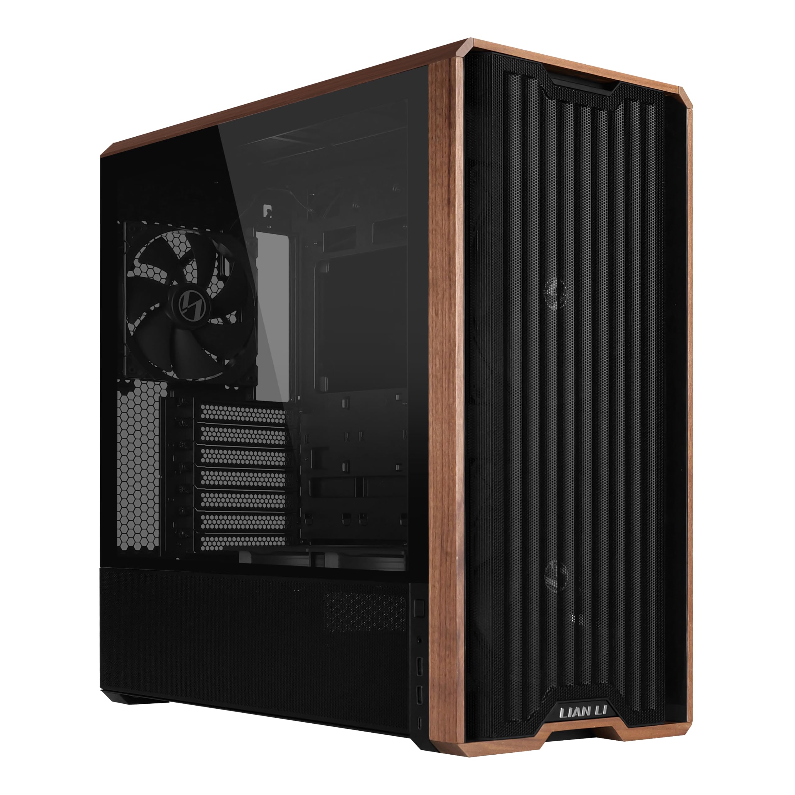 کیس کامپیوتر وود لیان لی LANCOOL 217 اصلی با جنگلی واقعی، میانی ATX با 5 فن PWM نصب شده 2x170 میلیمتر، 2x120 میلیمتر و 1x140 میلیمتر، نصب انعطاف پذیر PSU و کابل - مشکی (LAN217X)