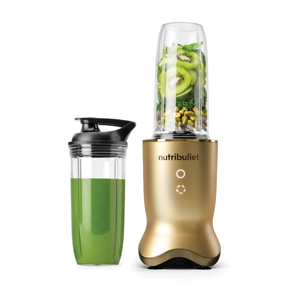 آسیاب مخلوط کن ناتری بولت Ultra 1200 وات، سرعت بالا، چندکاره، موتور ساکت، فنجان‌های Renew Tritan™، تیغه‌های استخراج سریع، بدون BPA، مقاوم در برابر شکستن، رابط Glow، مدل NBU-500G، رنگ طلایی، گارانتی یک ساله 1200 وات طلایی