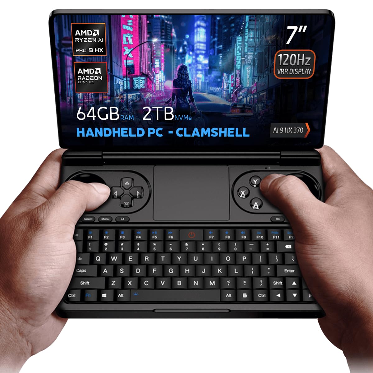 دستگاه بازی‌های دستی GPD Win Mini 2025، AMD Ryzen AI 9 370، 12C/24T تا 5.1 گیگاهرتز، Radeon 890M GPU، 64GB RAM LPDDR5X، 2TB SSD NVMe، صفحه نمایش لمسی 120Hz با کیفیت 1080p 7 اینچی، Wi-Fi 6E بلوتوث 5.3 64GB RAM LPDDR5X / 2TB PCIE 4.0 2280 2025 Ryzen AI 9 HX 370 - مشکی
