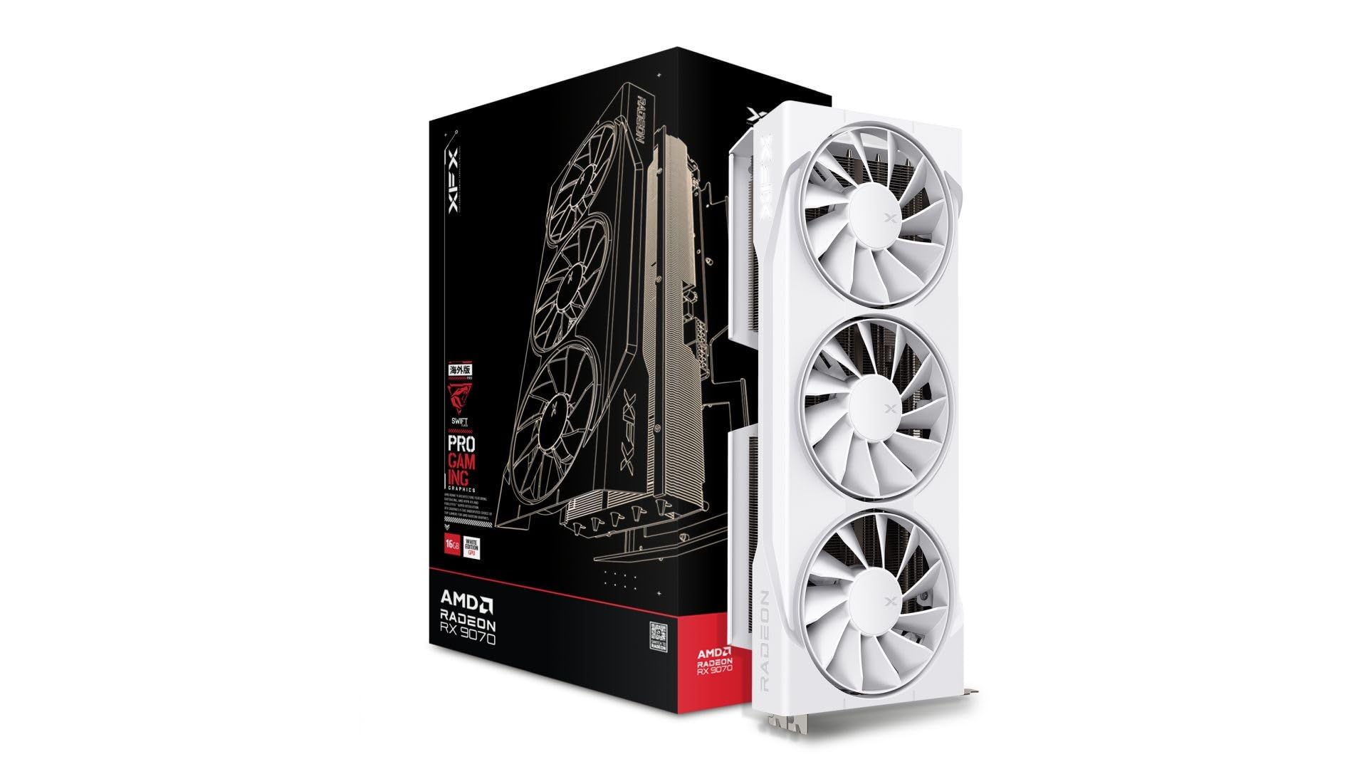 XFX Swift AMD Radeon RX 9070 OC سفید نسخه بازی با 16 گیگابایت GDDR6 HDMI 3xDP، AMD RDNA 4 RX-97SWFB3W9