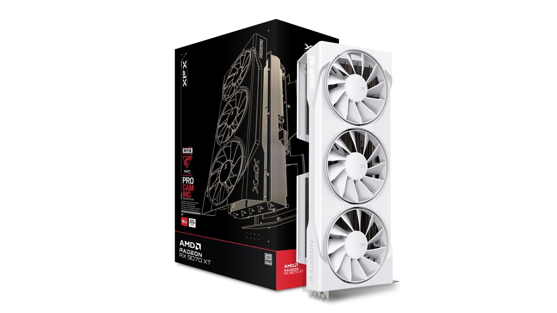XFX Swift AMD Radeon RX 9070XT Triple Fan White Gaming Edition با 16GB GDDR6 HDMI 3xDP، AMD RDNA 4 RX-97TSWF3W9
