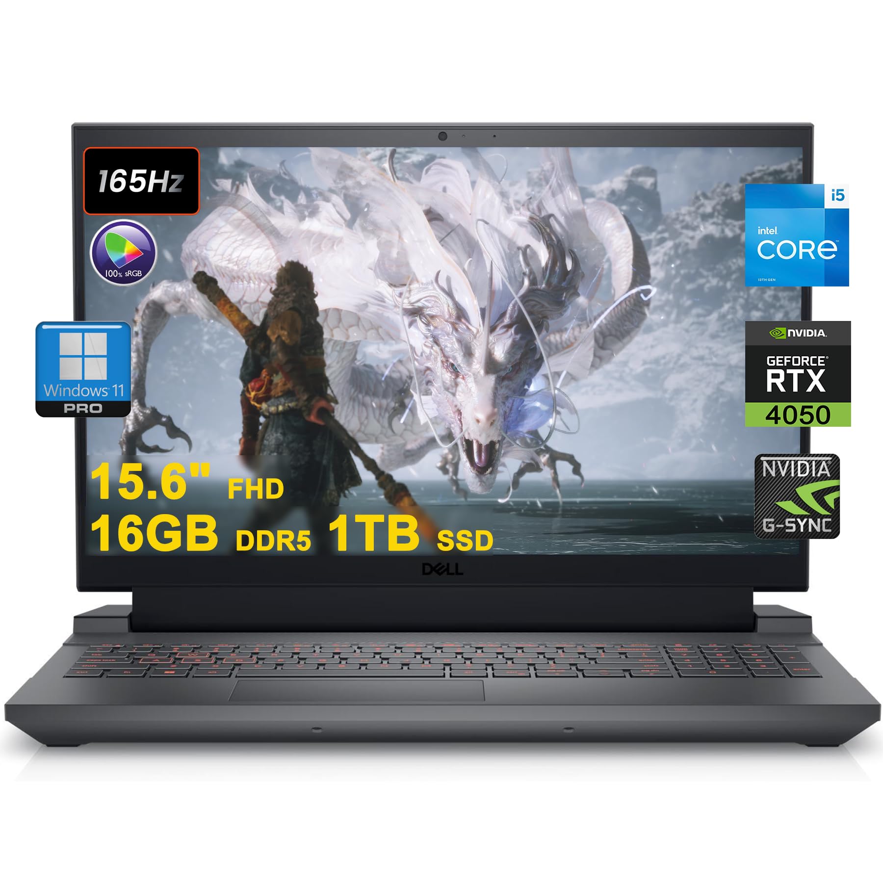 لپ تاپ بازسازی شده Dell G15 5530 بازی | 15.6 اینچ FHD 165Hz (100٪ sRGB، 3ms، G-SYNC + DDS) | Intel 10 هسته‌ای i5-13450HX (>i7-12650H) | 16GB DDR5 1TB SSD | GeForce RTX 4050 Backlit USB-C Win11Pro