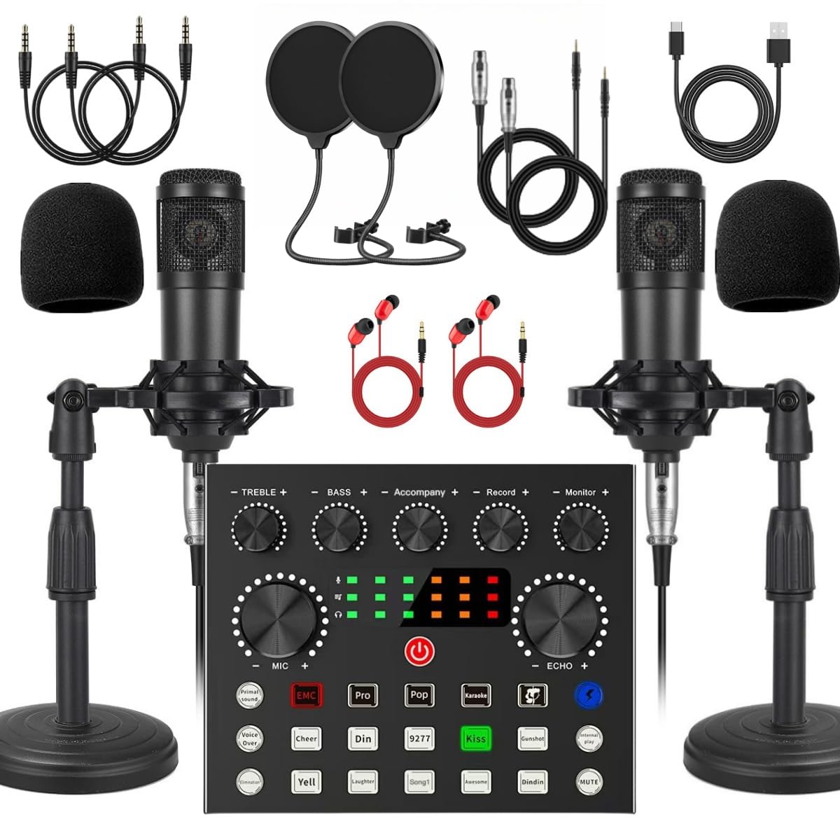 مبدل صدای V8s برای ۲، باندل میکروفون پادکست BM-800 همراه با V8s - میکروفون استودیویی کاندنسر کاملاً مناسب برای پادکست، ضبط صدا، خواندن، استریمینگ و بازی کردن