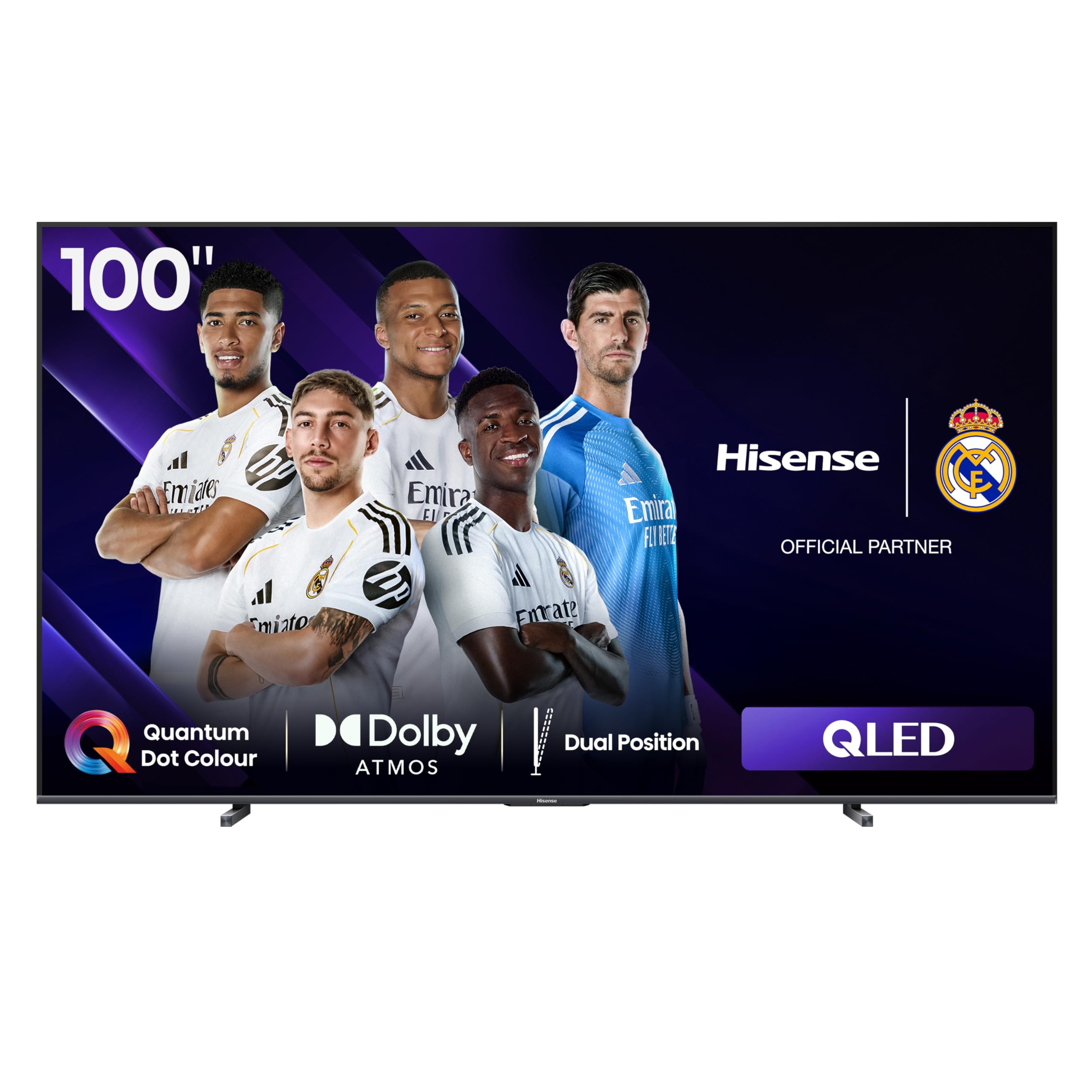 تلویزیون هوشمند QLED هایسنس 100 اینچ 144Hz مدل 100E7N با رنگ Quantum Dot، اسپیکر فرعی داخلی، Dolby Vision Atmos، حالت سازنده فیلم، یوتیوب، نتفلیکس، شاهد و دیزنی+ (جدید سال 2025)