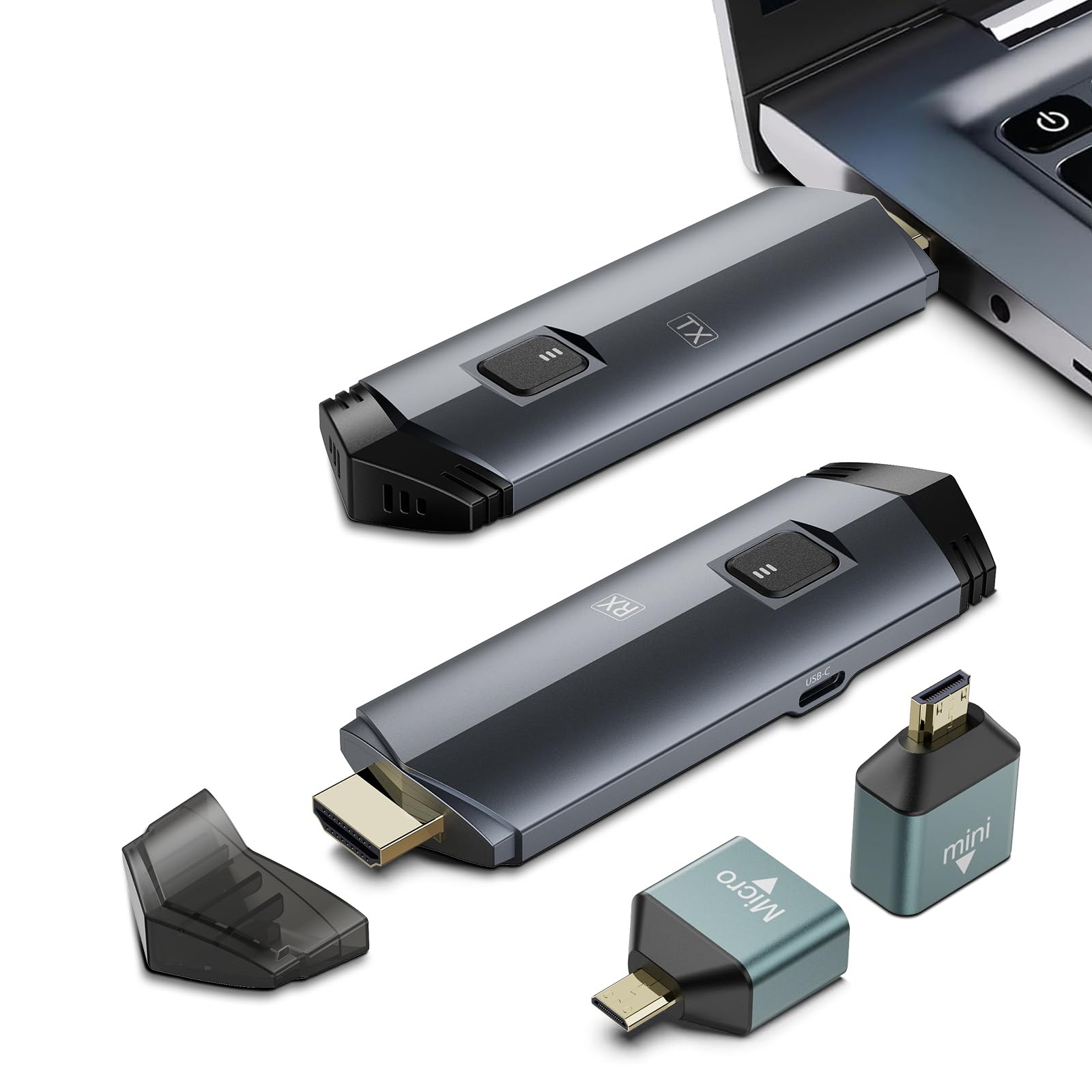 فرستنده و گیرنده بی‌سیم HDMI با کیفیت 4K بهبود یافته سال 2025، کیت تقویت کننده بی‌سیم HDMI قابل حمل 100 فوت، 2.4G/5G پلاگ و پخش، پخش از لپتاپ/کامپیوتر شخصی/تی‌وی باکس/دوربین به مانیتور/پروژکتور/تلویزیون هوشمند (مشکی)
