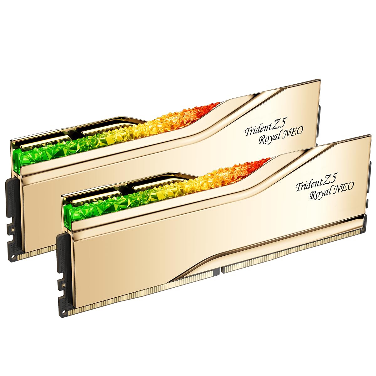 حافظه رایانه رومیزی G.SKILL Trident Z5 Royal Neo Series (AMD Expo) DDR5 RAM 96GB (2X 48GB) 6000MT/s CL28-36-36-96 1.35V U-DIMM - طلایی (F5-6000J2836F48GX2-TR5NG)