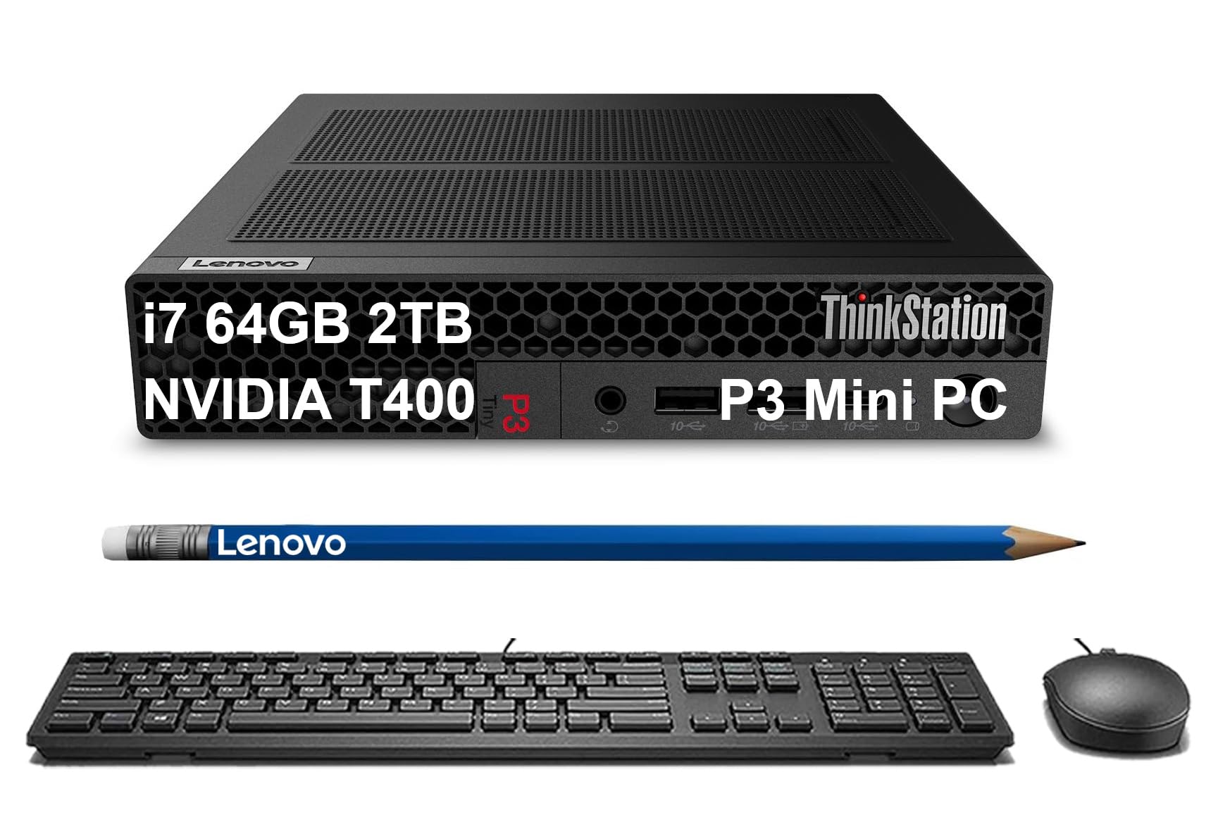 لپ‌تاپ Lenovo ThinkStation P3 Tiny Workstation Desktop (NVIDIA T400 4GB، Intel Core i7-14700، 64GB RAM، 2TB SSD) Business Mini PC، Wi-Fi، RJ-45، 3 x Mini DP، HDMI، پورت DP (تا 5 مانیتور)، ویندوز 11 Pro 32GB|1TB