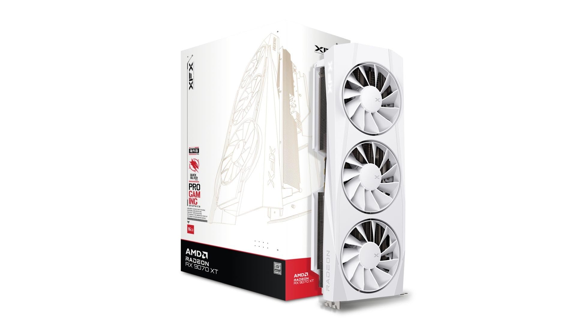 XFX Quicksilver AMD Radeon RX 9070XT White Gaming Version, 16GB GDDR6 HDMI 3xDP, AMD RDNA 4 RX-97TQICKW9