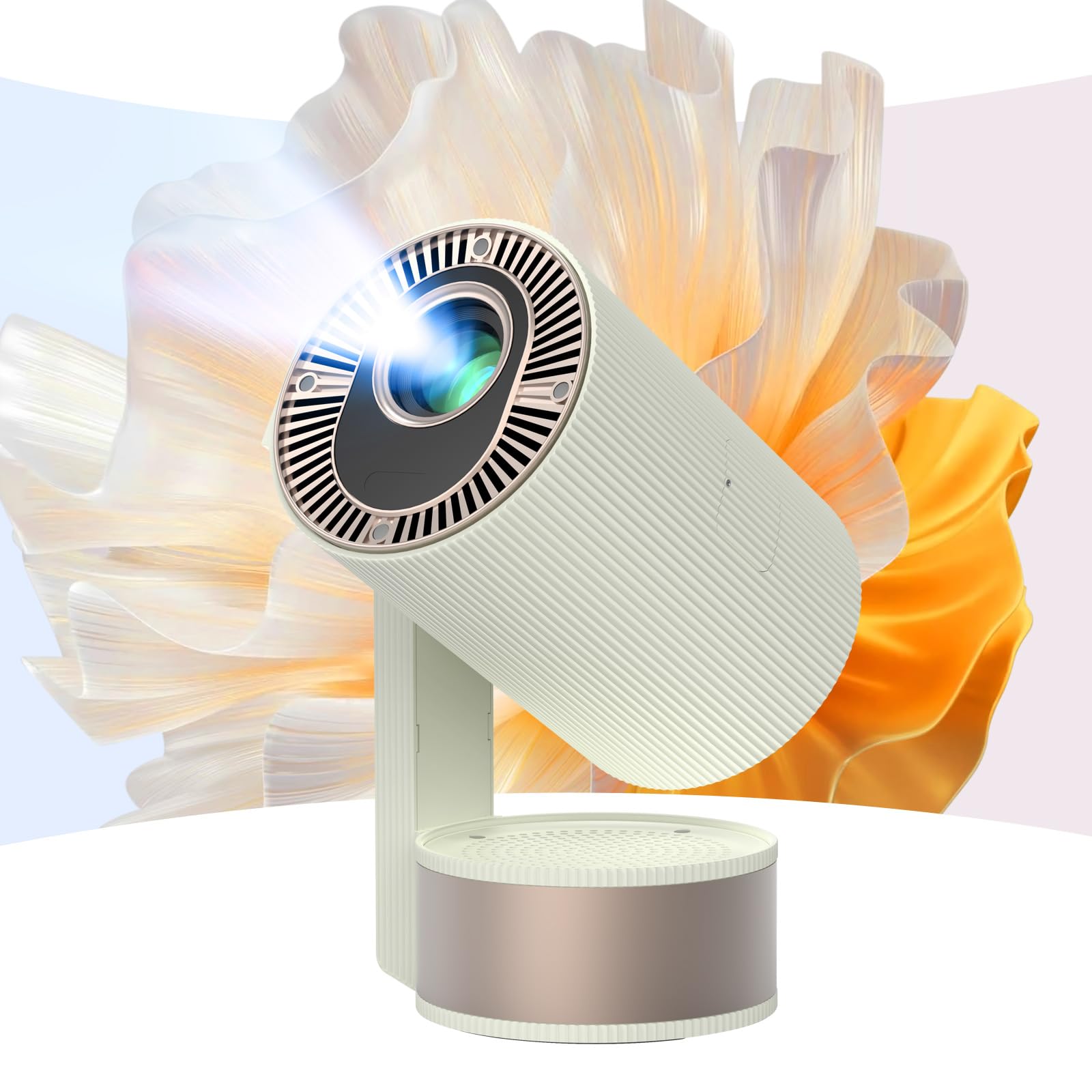 پروژکتور با وای فای و بلوتوث، پشتیبانی از 1080P 4K، پروژکتور قابل حمل 270 درجه چرخشی با فوکوس خودکار و اتو کی استون، پروژکتور خانگی با صدای استریو HIFI برای تلویزیون استیک، لپ تاپ، کامپیوتر شخصی، تلفن (سفید)