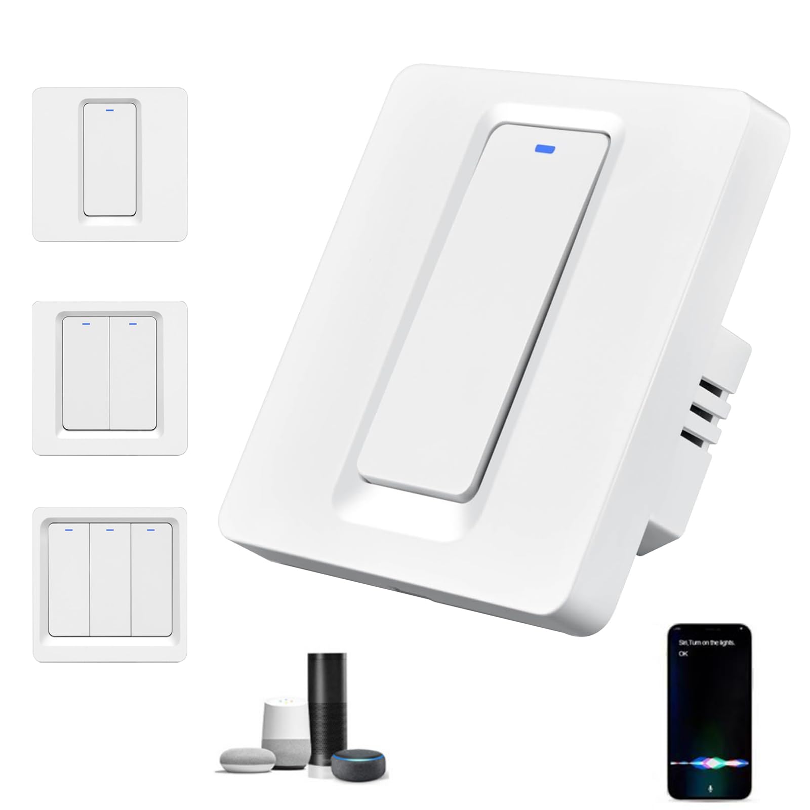 سوئیچ دیواری هوشمند WiFi Tujafon، کنترل از راه دور، کنترل از طریق اپلیکیشن، سازگار با الکسا و گوگل هوم، نصب آسان، بدون نیاز به سیم نترال (سفید، 1 گانه)