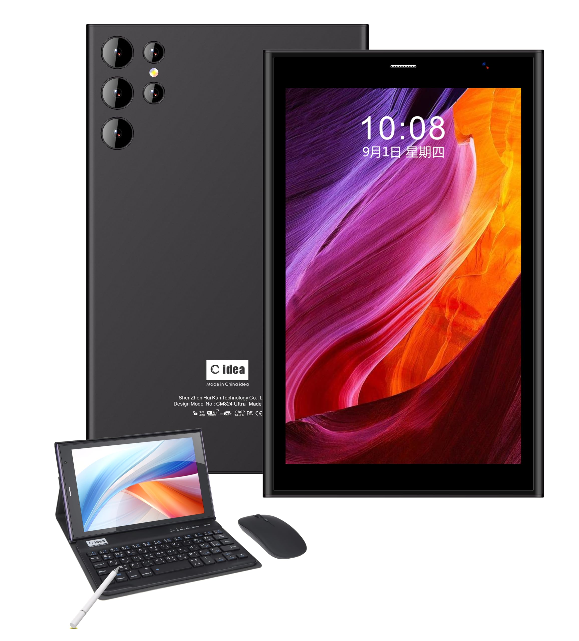 تبلت Ultra CM824 با صفحه نمایش 8 اینچی، تبلت 5 گیگاهرتز با یک کارت SIM و قابلیت وای فای، تبلت کودکان Tab Zoom با پشتیبانی از دوربین دوگانه، تبلت نازک اندروید ۱۴ همراه با صفحه کلید و موس (مشکی)