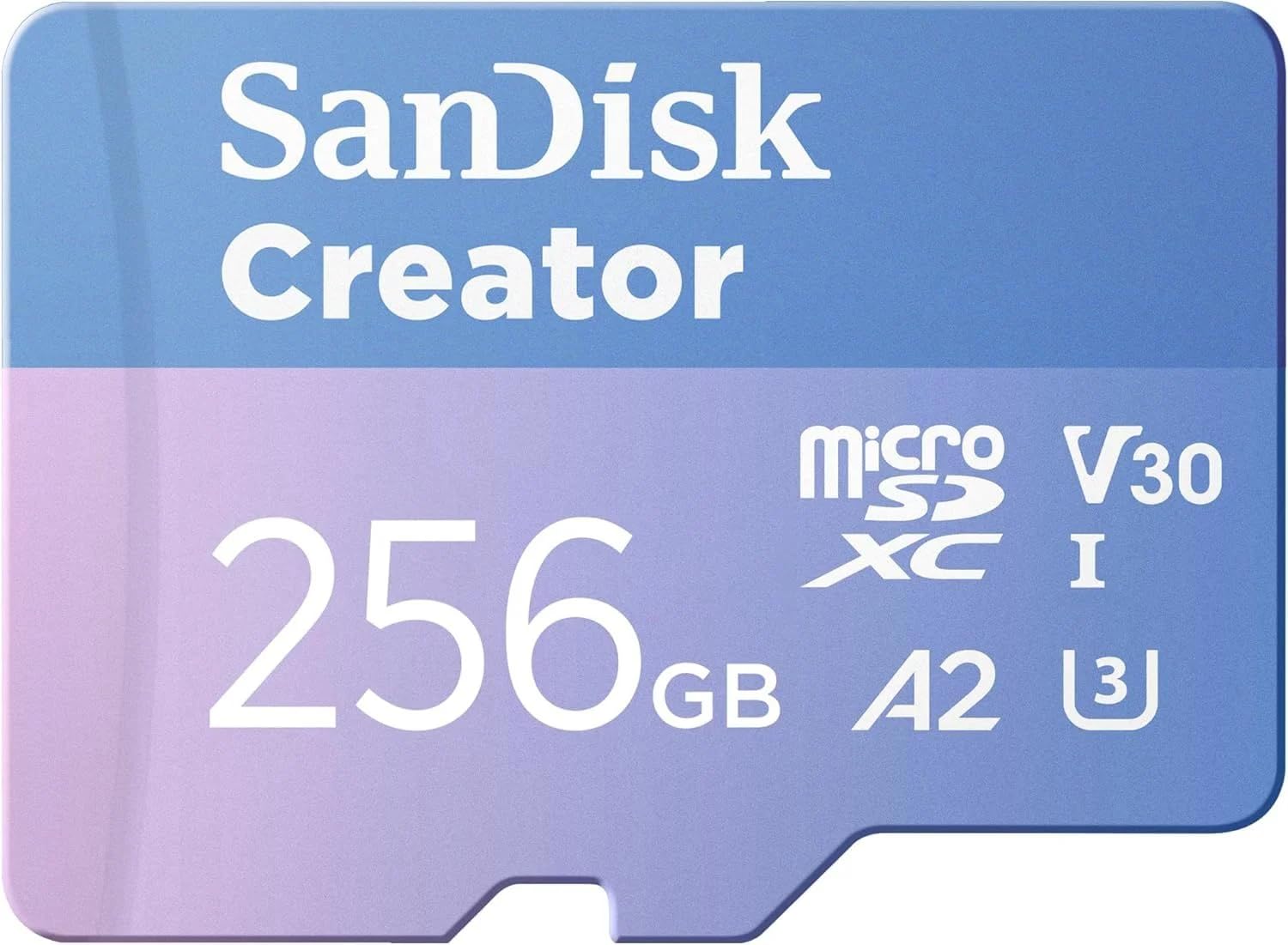 کارت حافظه SanDisk 256GB Creator microSD با آداپتور UHS-I با سرعت خواندن تا 190MB/s و سرعت نوشتن تا 130MB/s - مدل SDSQXAV-256G-IN6MS