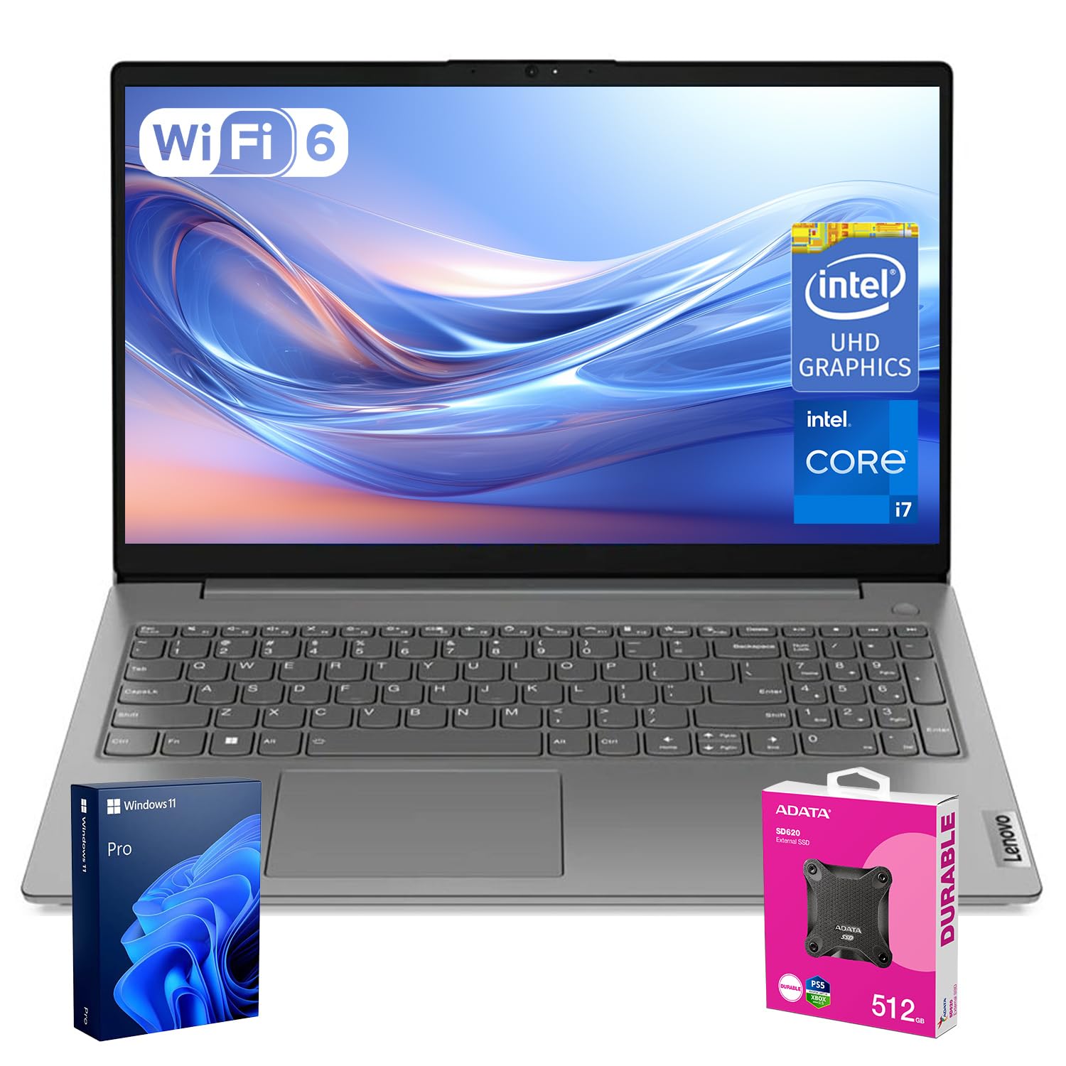 لپ تاپ تجاری Lenovo V-Series V15 | صفحه نمایش 15.6 اینچ FHD ضد درخشش | پردازنده Intel Core i7 نسل 13-13620H | 40 گیگابایت رم | 1 ترابایت حافظه جامد | وب‌کم | Wi-Fi 6 | HDMI | ویندوز 11 پرو | دارای باندل با 512 گیگابایت حافظه جانبی SSD (ارتقا یافته) 40 گیگابایت رم | 1 ترابایت حافظه جامد | 15.6 اینچ