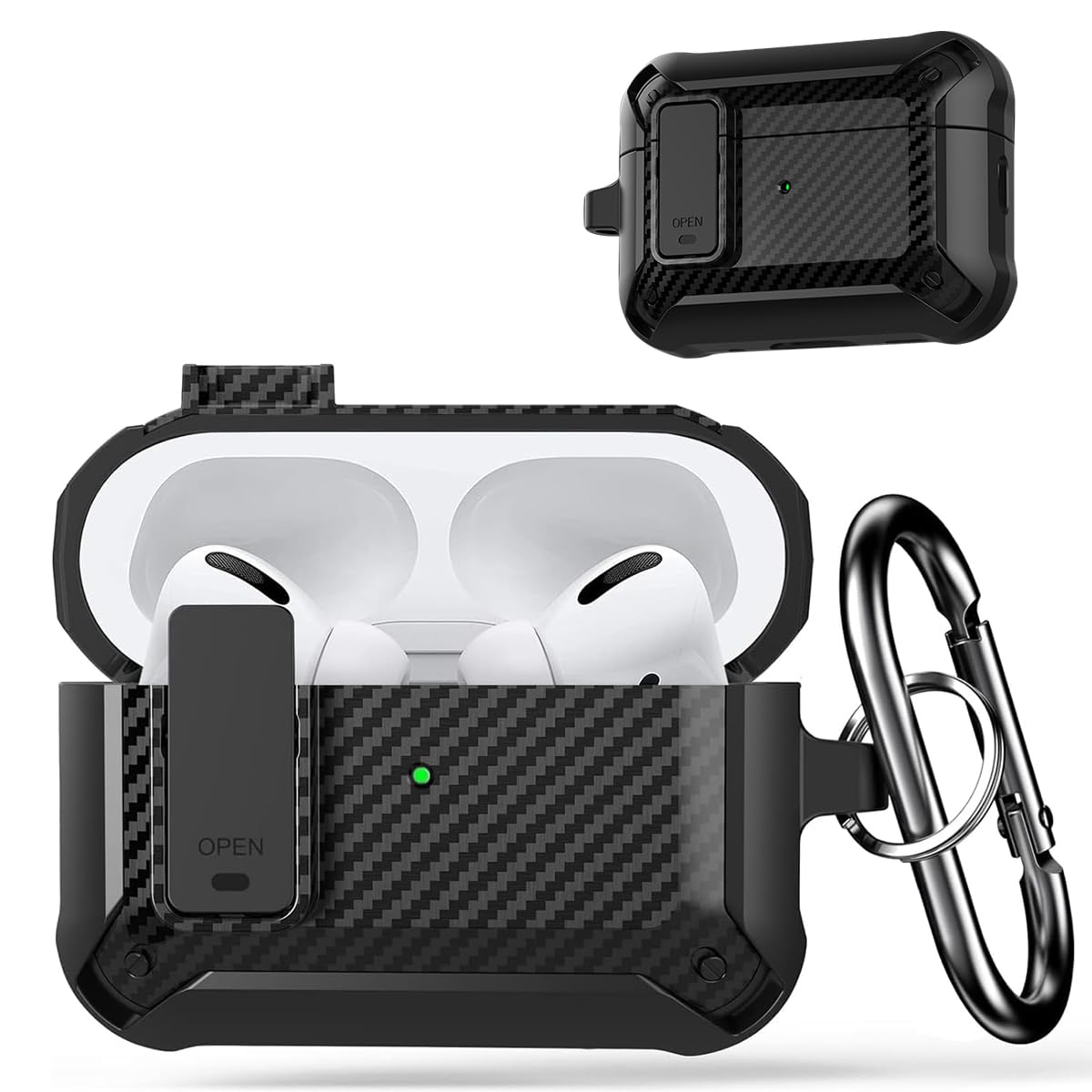 محافظ NALANDA Airpods Pro2 Case Cover با کیچین، آرمور ایمن شده ضدضربه با پوسته بافته شده با خطوط قابل استفاده با Airpods Pro 2 Gen Case-Black