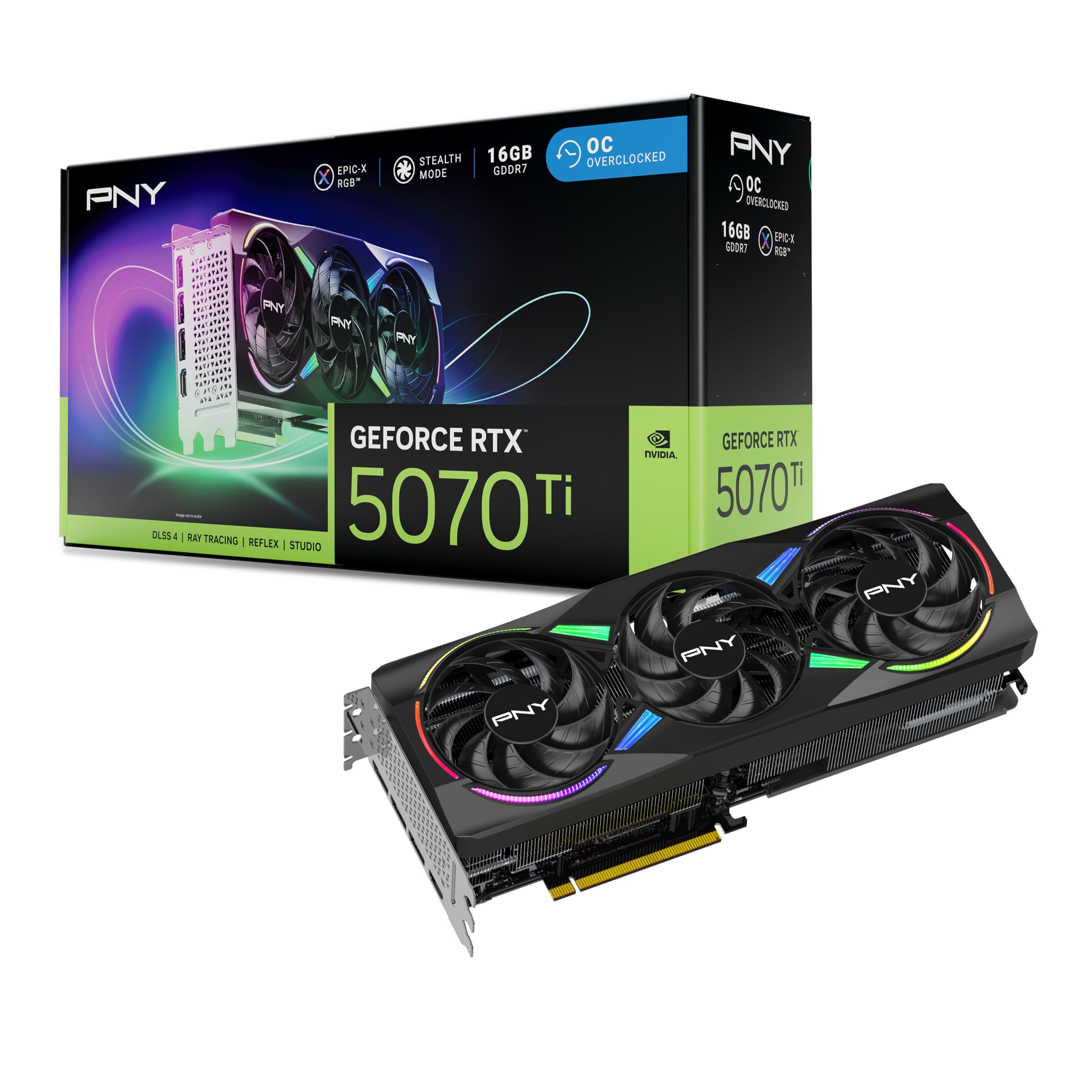کارت گرافیک PNY GeForce RTX™ 5070Ti 16GB ARGB OC با سه فن تریپل، DLSS 4