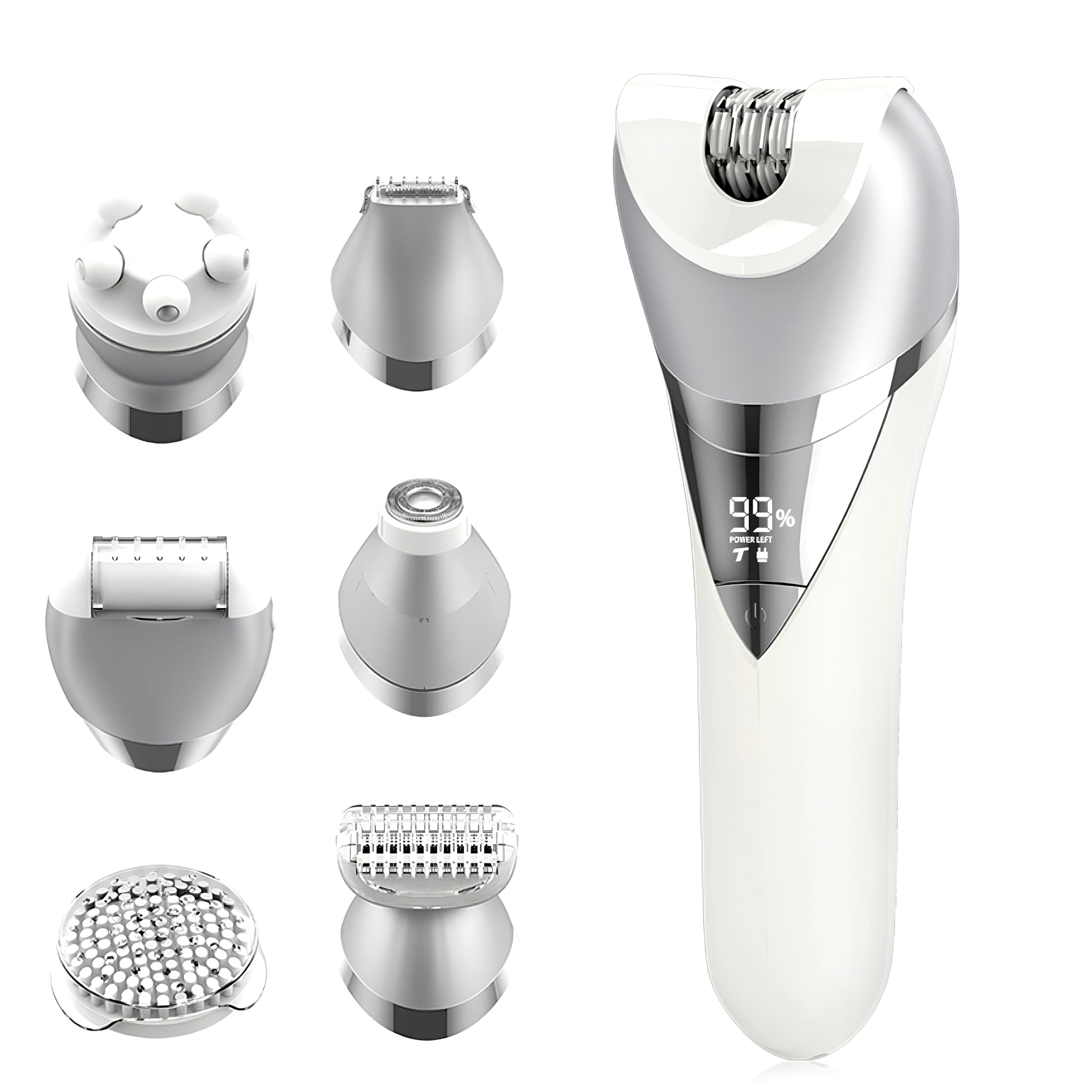 7-in-1 کیت حذف مو زنانه الکتریکی، ریش تراش الکتریکی - شارژ سریع نوع C، تراش بیکینی، ضدآب IPX6، قابل تنظیم با 2 سرعت، با 7 پیوسته برای اصلاح/پولیش/لایه‌برداری