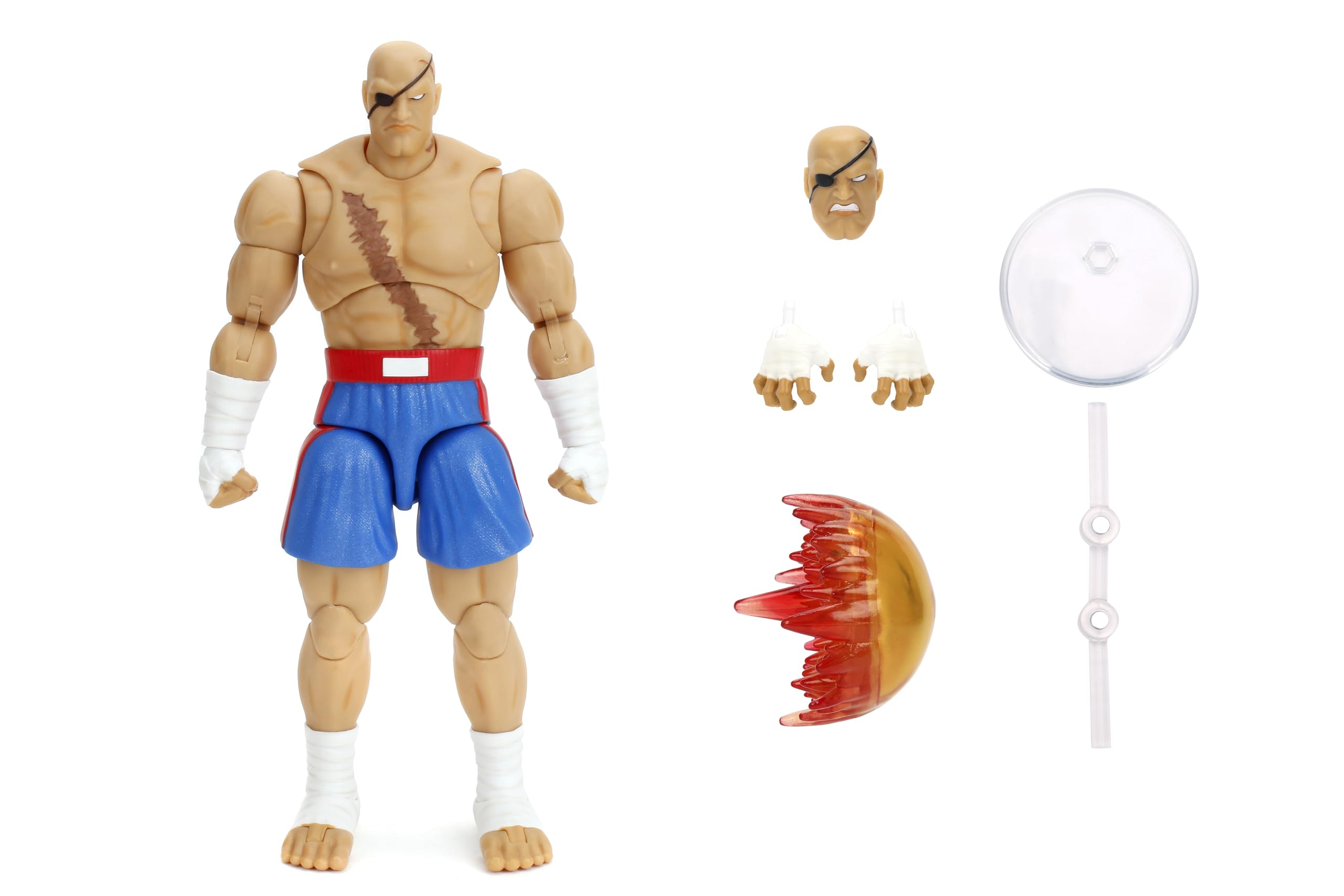 عروسک اکشن فیگور دانشیار Jada Street Fighter II Sagat Deluxe با مقیاس 1:12 - بسیار قابل حرکت، لوازم جانبی Tiger Shot و استند، با ارتفاع 7.6 اینچ
