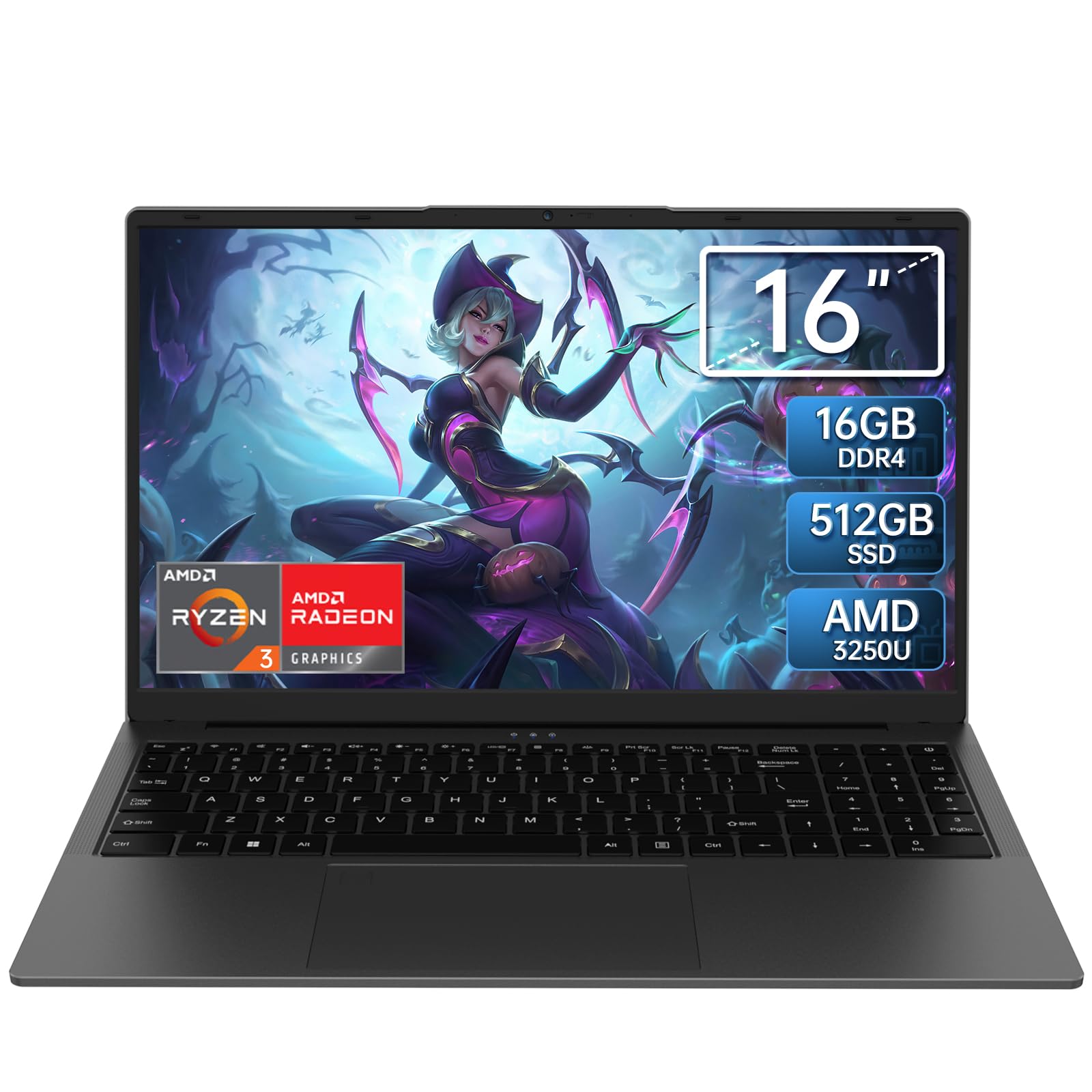 لپ تاپ 16 اینچی - پردازنده AMD Ryzen 3 3250U (2C/4T، 2.6-3.5 گیگاهرتز)، نمایشگر 1920x1200 FHD IPS، 16GB RAM 512GB SSD، وب‌کم 1 مگاپیکسل، اثر انگشت، صفحه کلید با نور پس‌زمینه، لپ تاپ برای دانشجویان و کسب‌وکار، رنگ خاکستری 16GB | 512GB