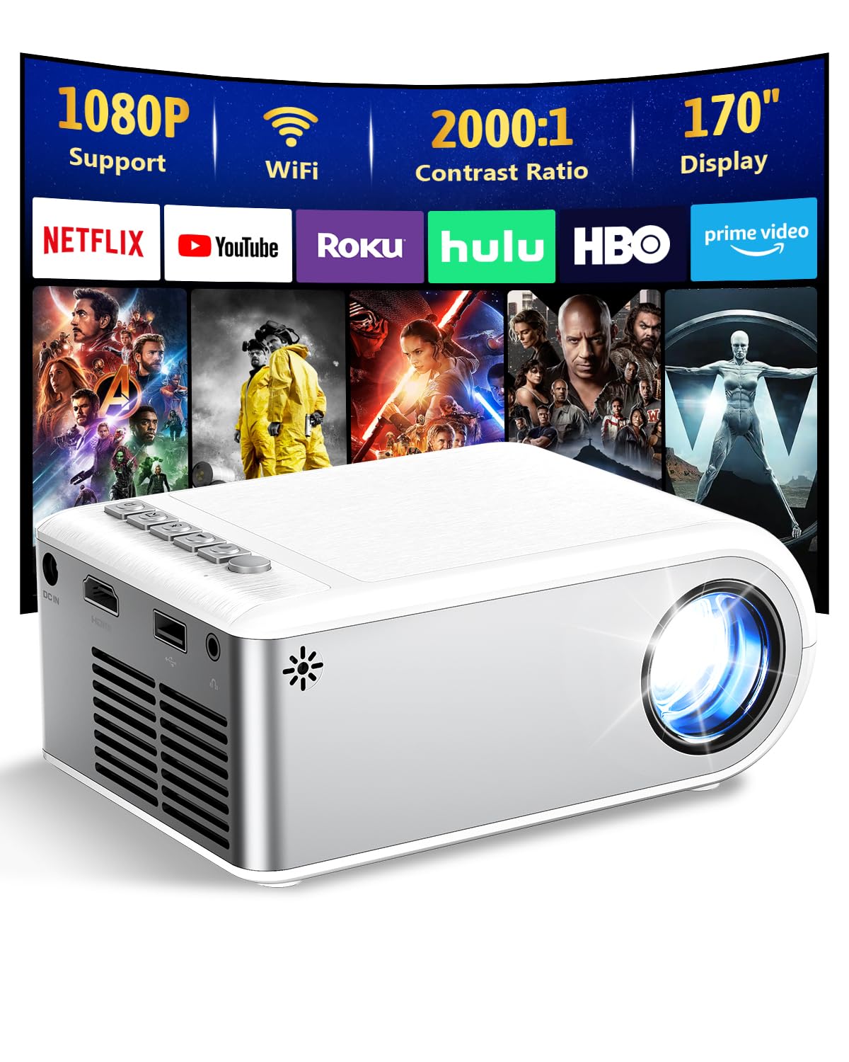 دستگاه پخش دزا Mini با وای فای، پخش پرتابل خارجی که از رزولوشن 1080P پشتیبانی می کند و صفحه گوشی هوشمند را با هم همگام می کند برای آیفون، پخش فیلم برای تئاتر خانگی که با iOS/Android/PC/TV Stick/HDMI سازگار است