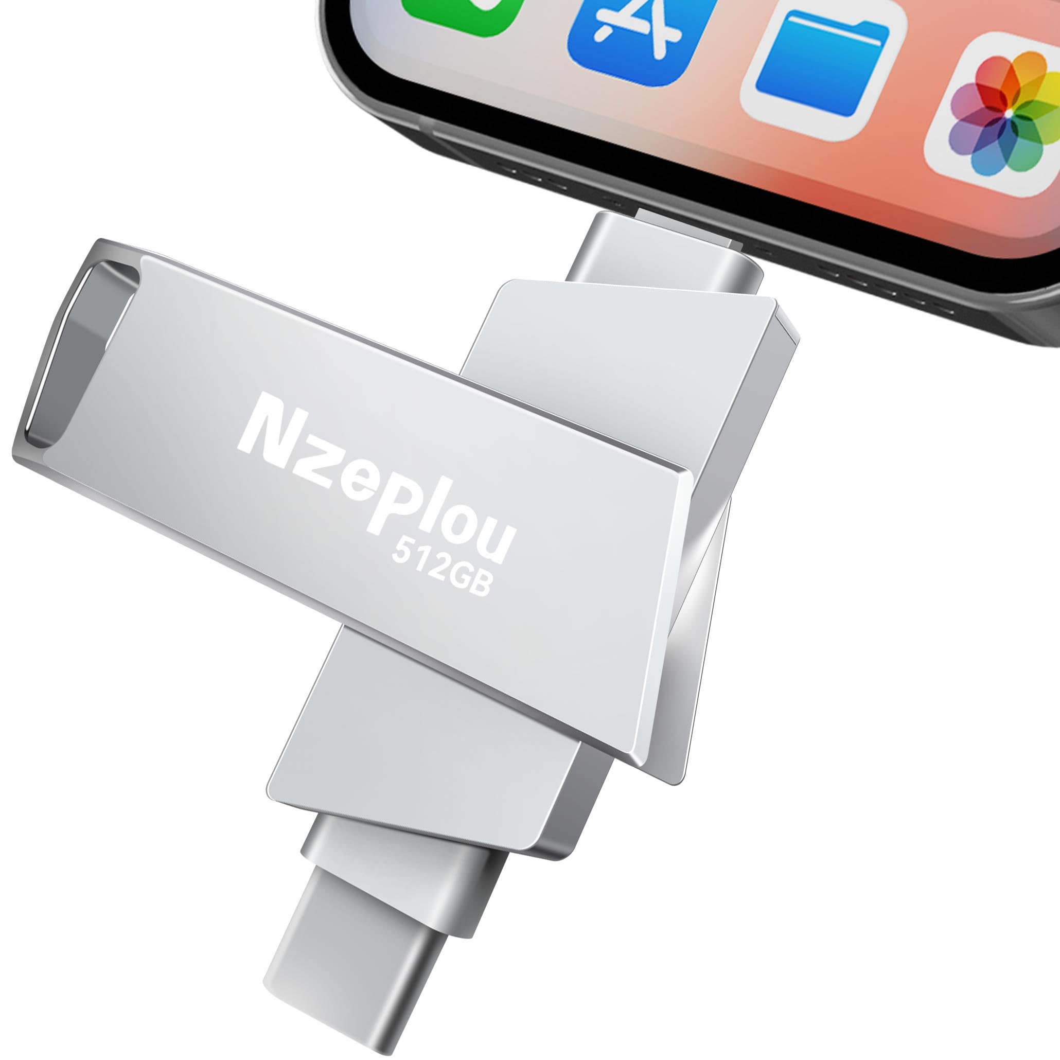256GB Flash Drive for iPhone iPad, USB3.0 High-Speed Memory Stick No App Needed, Lightening & USB-C External Memory Storage for Photos Videos, Picture Backup Thumb Drive Plug & Play (Silver) 256GB Silver