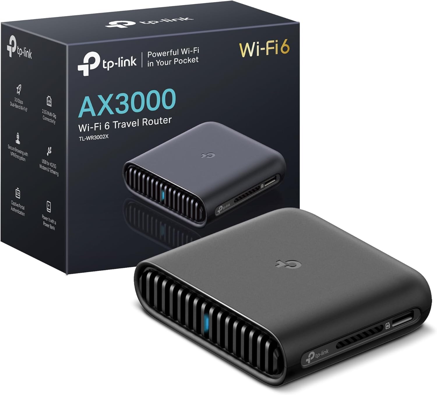 ریلسری تی پی-لینک دوبانده وای-فای 6 AX3000 مسافرتی مدل TL-WR3002X | قابل حمل با پورت چندگیگ | اپن وی پی ان، وایرگارد | اشتراک گذاری آسان وای-فای عمومی | تاییدیه هتل/کروز/مسافرت | اتصال اینترنت موبایل از طریق گوشی | پورت یو اس بی 3.0 | حالت‌های چندگانه