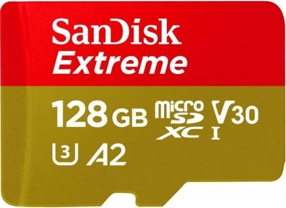 کارت SanDisk 128GB Extreme microSD UHS-I برای فیلم‌های 4K در گوشی‌های هوشمند، دوربین‌های اکشن و پهپادها با سرعت خواندن 190MB/s و نوشتن 90MB/s مدل SDSQXAA 128G GN6MN، رنگ قرمز/طلایی (بسته‌ای شامل 2 عدد 128GB)
