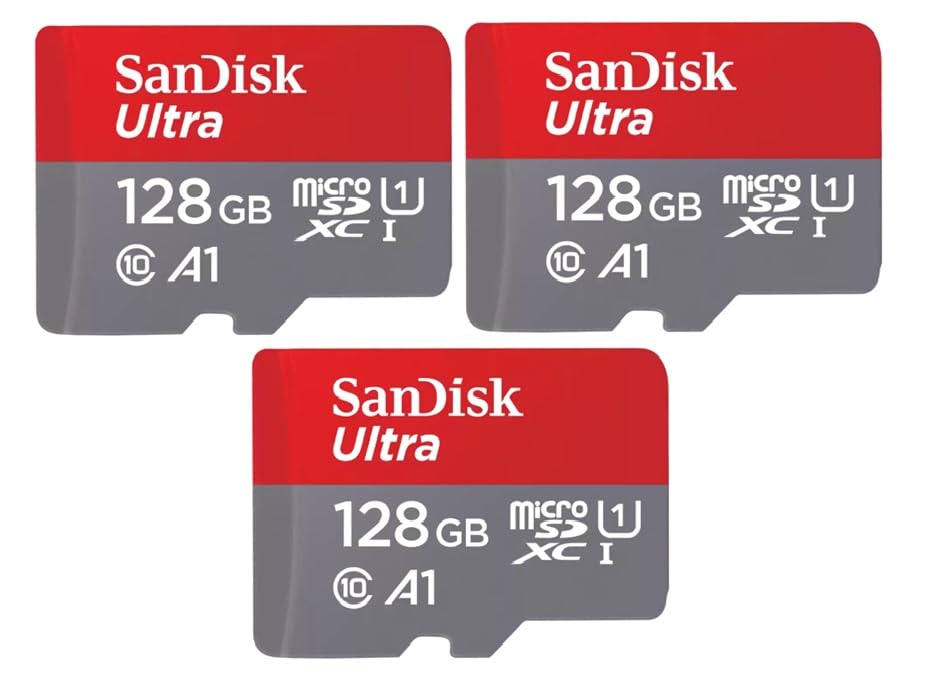 کارت حافظه SanDisk Ultra UHS-I MicroSD 128GB با سرعت 140MB/s، برای گوشی‌های هوشمند، گارانتی ۱۰ ساله - مدل SDSQUAB-128G-GN6MN (بسته‌ای ۳ عددی)