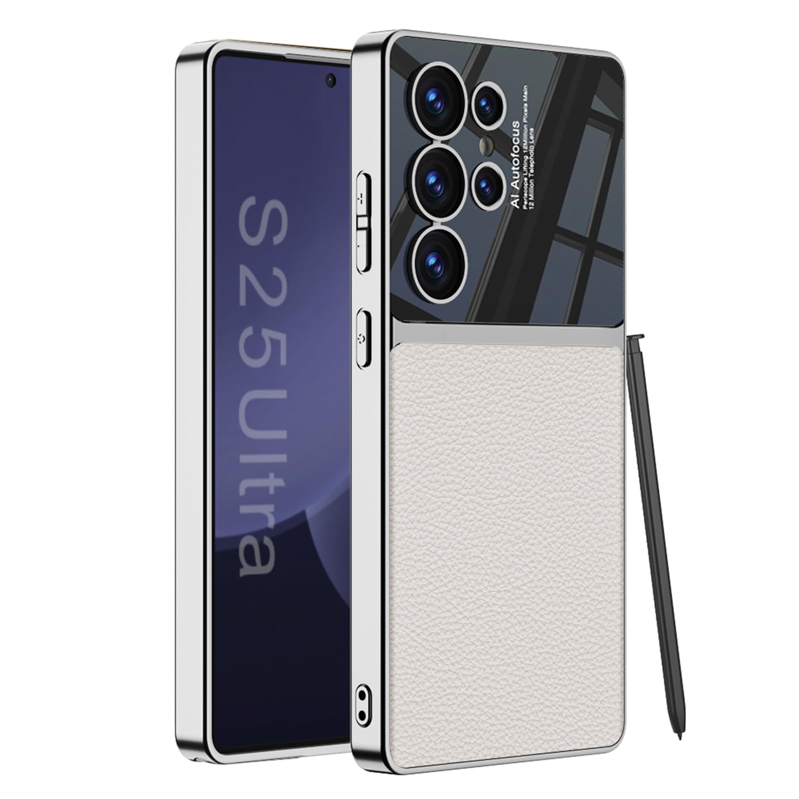 محافظ چرم PU الکتروپلیت شده باریک JOWILIN برای Samsung Galaxy S25 Ultra، پوشش کامل بدنه و دوربین، محافظ ضدضربه و ضداثر انگشت، طراحی لوکس تجاری (خاکستری)