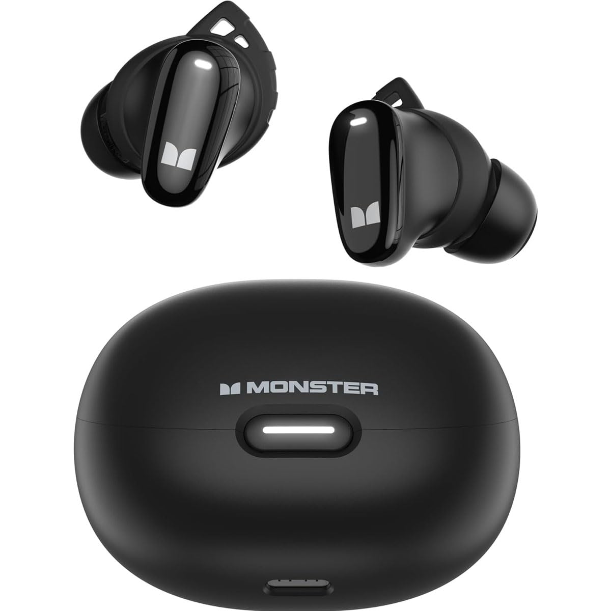 هدفون بلوتوث بی‌سیم Monster N-Lite 206، دارای هدفون داخل گوشی Bluetooth 5.4، دارای میکروفن داخلی، کنترل لمسی، قابلیت شارژ سریع USB-C، ضدآب IPX6، طول عمر 25 ساعته، رنگ مشکی