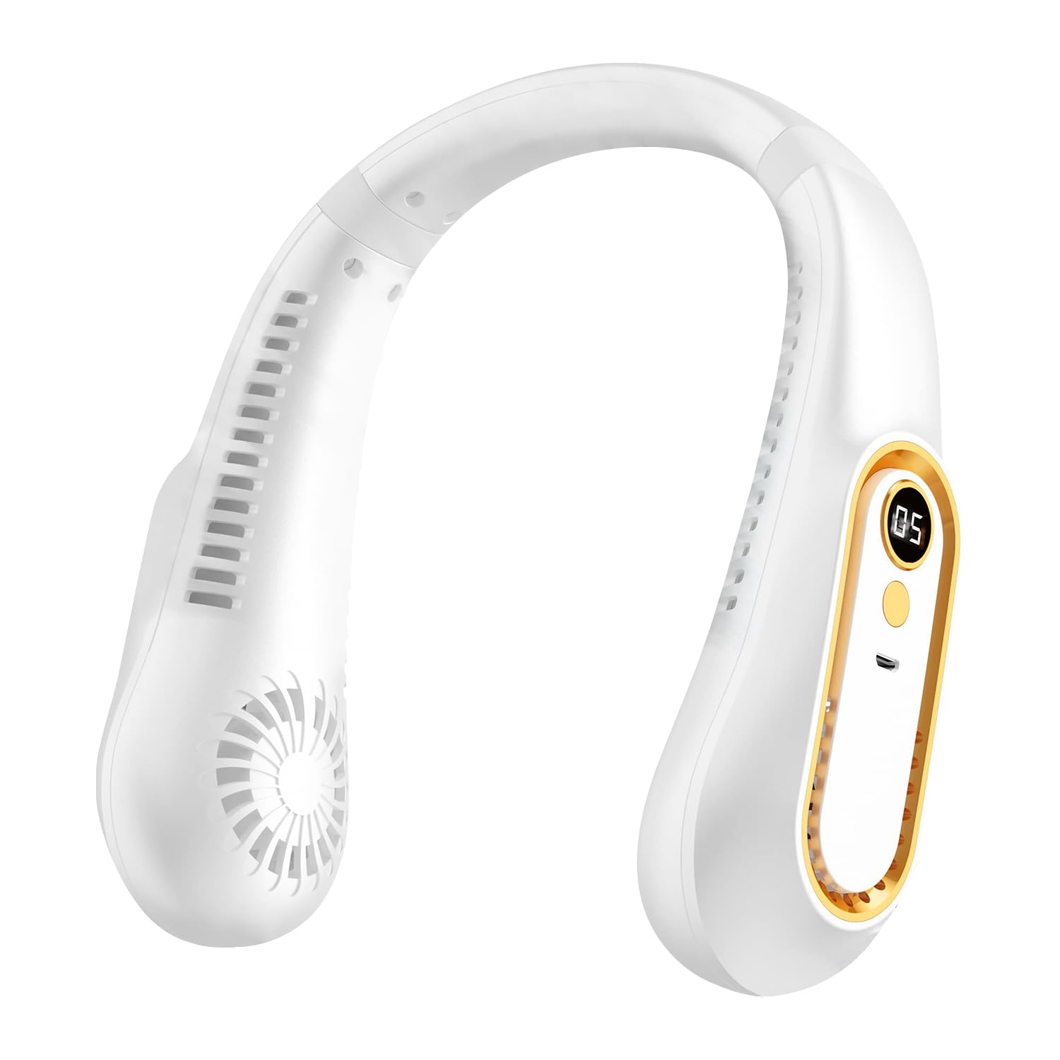 فن گردنی قابل حمل یاکیتر، فن گردنی قابل شارژ USB، فن گردنی بی برگ سریع سرعت ۵، فن قابل لباس پوشیدن شخصی با حجم هوای ارتقاء یافته، برای مسافرت، فضای باز، دفتر، ورزش (سفید)