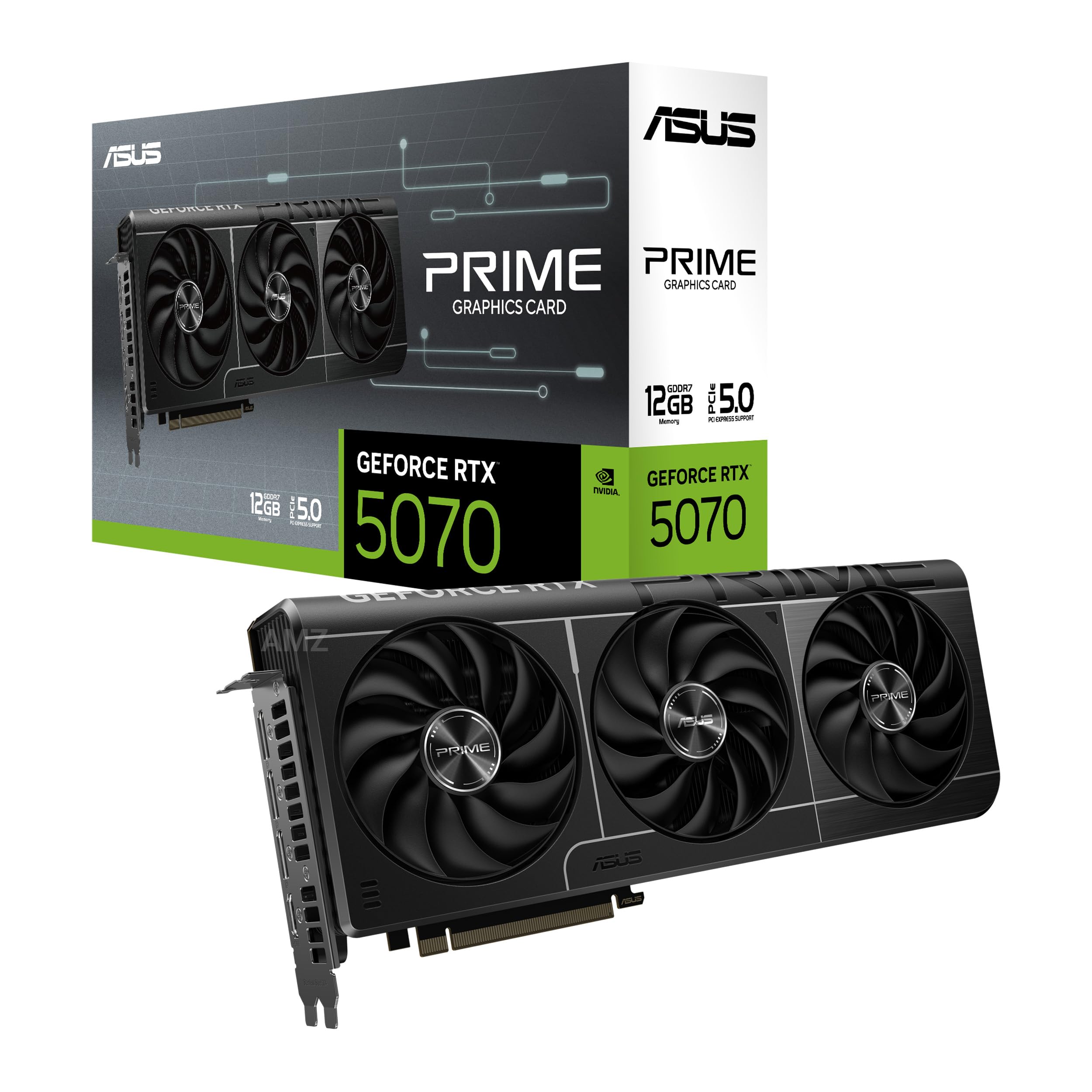 کارت گرافیک ASUS Prime GeForce RTX™ 5070 GDDR7 12GB (PCIe 5.0، HDMI، Display 2.1، 2.5 اسلات، فن‌های محوری، SFF-Ready)