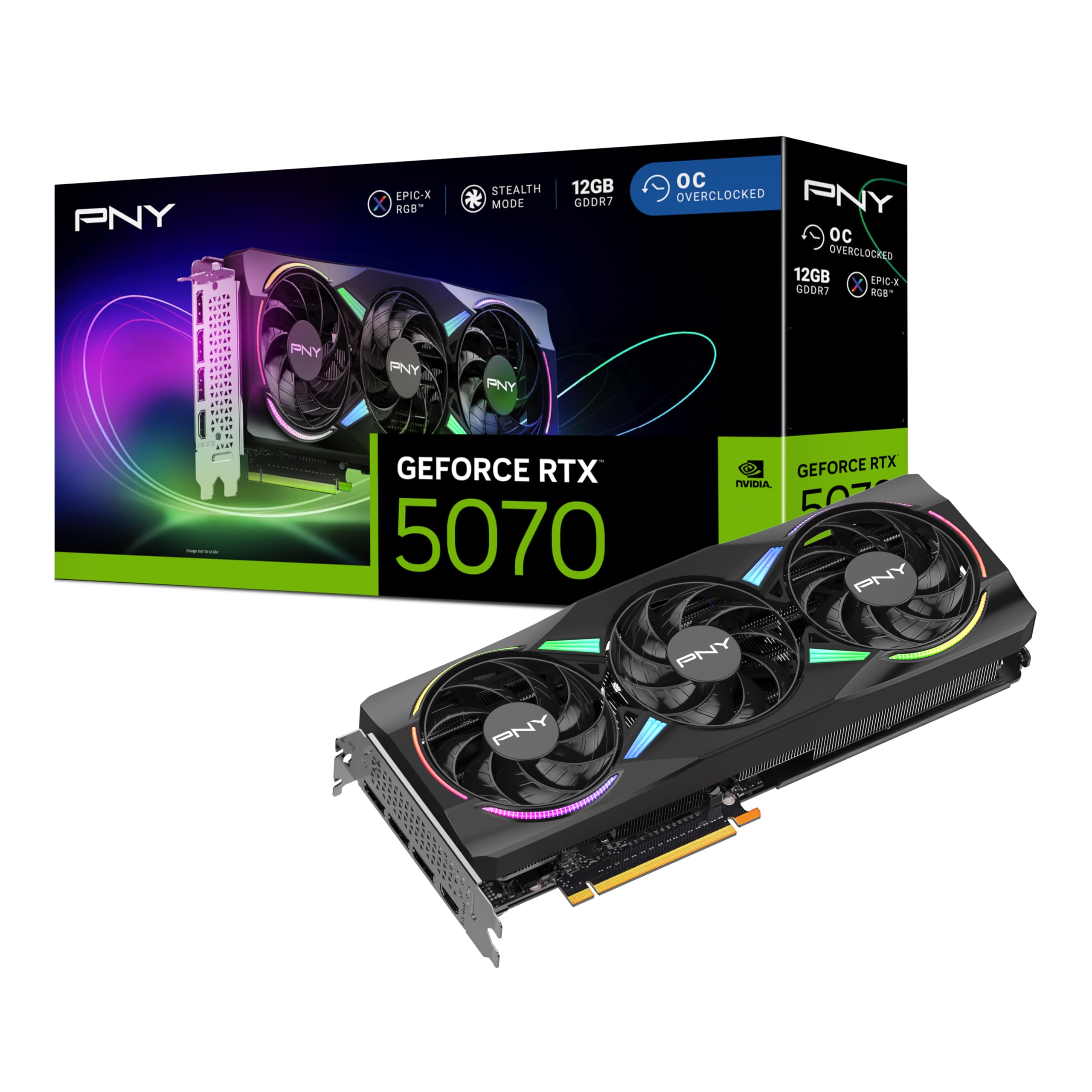 PNY GeForce RTX™ 5070 ۱۲ گیگابایت ARGB OC سه فن کارت گرافیک دی‌ال‌اس‌اس ۴