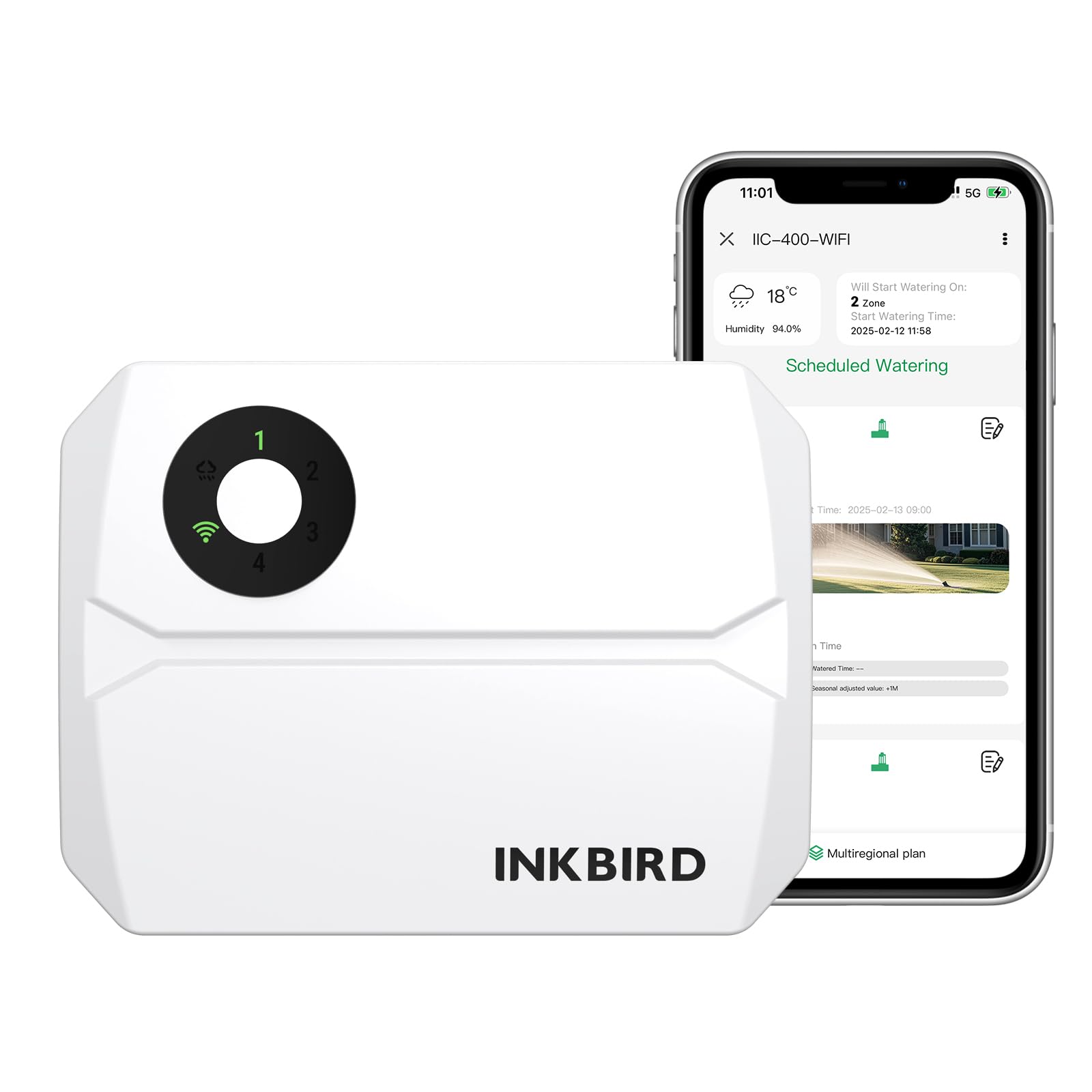 کنترلر هوشمند آبیاری INKBIRD IIC-400-WIFI 4 منطقه با کنترل WiFi 2.4G ، پرشده باران ، نظارت از طریق اپلیکیشن ، مناسب برای باغ ها ، چمن ها و پاتیوها ، مدیریت آبیاری بدون زحمت