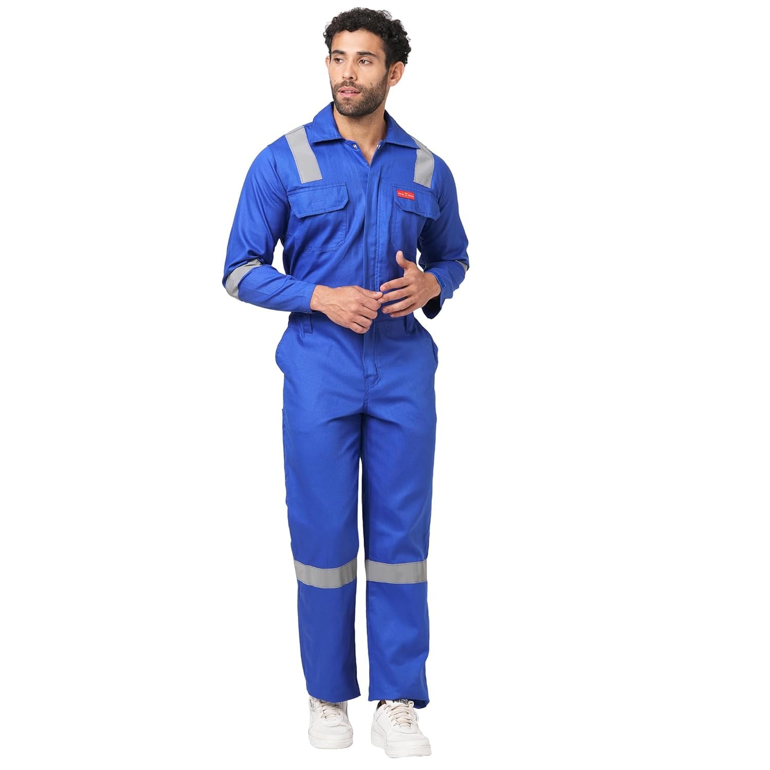 پوشاک کتانی مردانه برای کار صنعتی (کاورال) با نوار بازتابنده، سایز 44-2XL، رنگ آبی نیروی دریایی، چندرنگها، 46-3XL