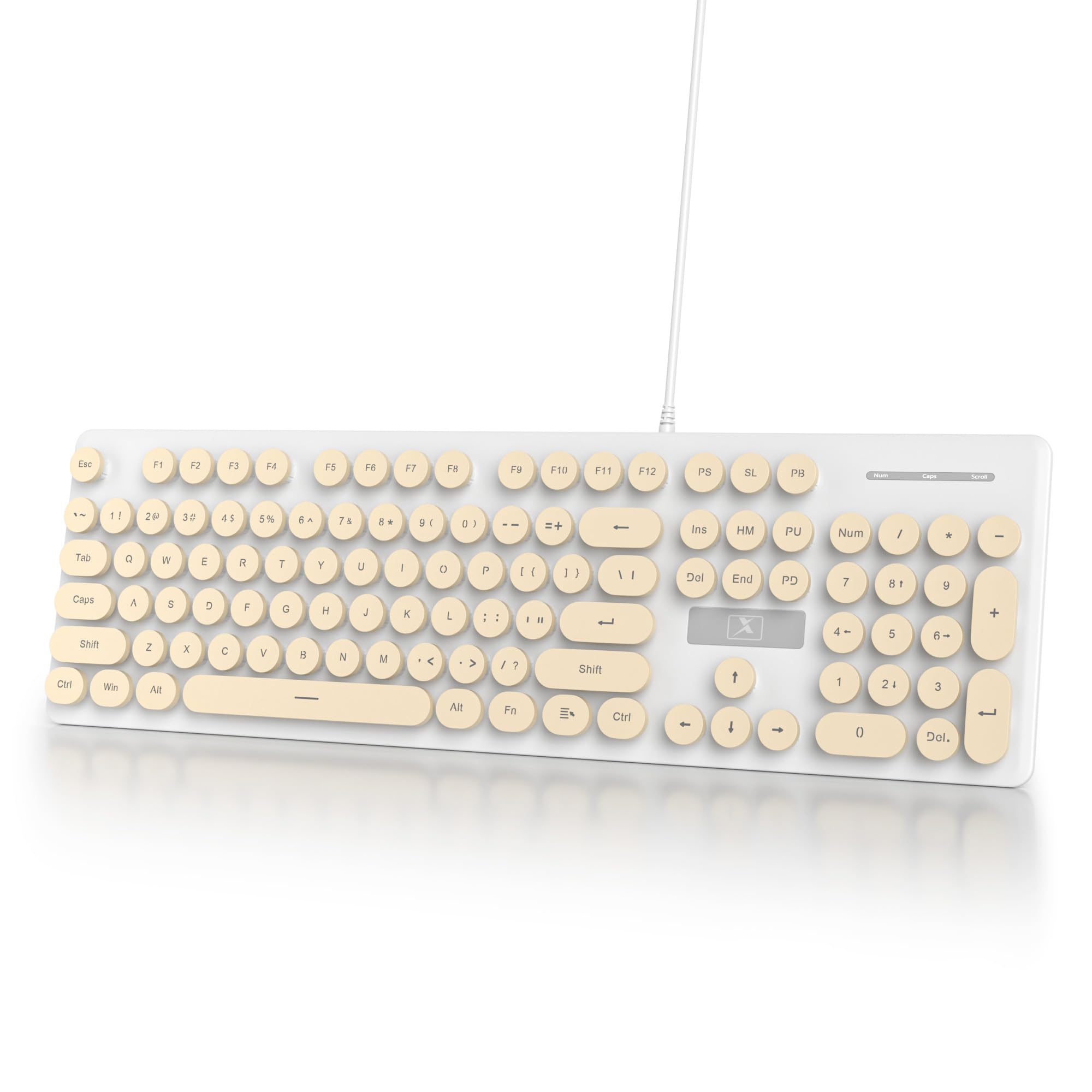 صفحه کلید کامپیوتر باسیم Ussixchare Wired Retro، صفحه کلید دستگاه تایپ بسیار آرام، صفحه کلید زیبا بیژن با کلیدهای چرخان، نورپردازی LED، 104 کلید برای کامپیوتر، لپ تاپ (بیژن)