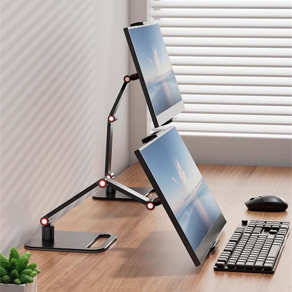 نگهدارنده مانیتور قابل حمل برای مانیتورهای 12-17.3 اینچ، نگهدارنده میزی با پایه 360 درجه قابل چرخش، پایه نمایش 16 اینچی گسترش‌پذیر عمومی، ایستاده تبلت 12.9 اینچی، نگهدارنده مانیتور قابل تنظیم با براکت میزی قابل حمل