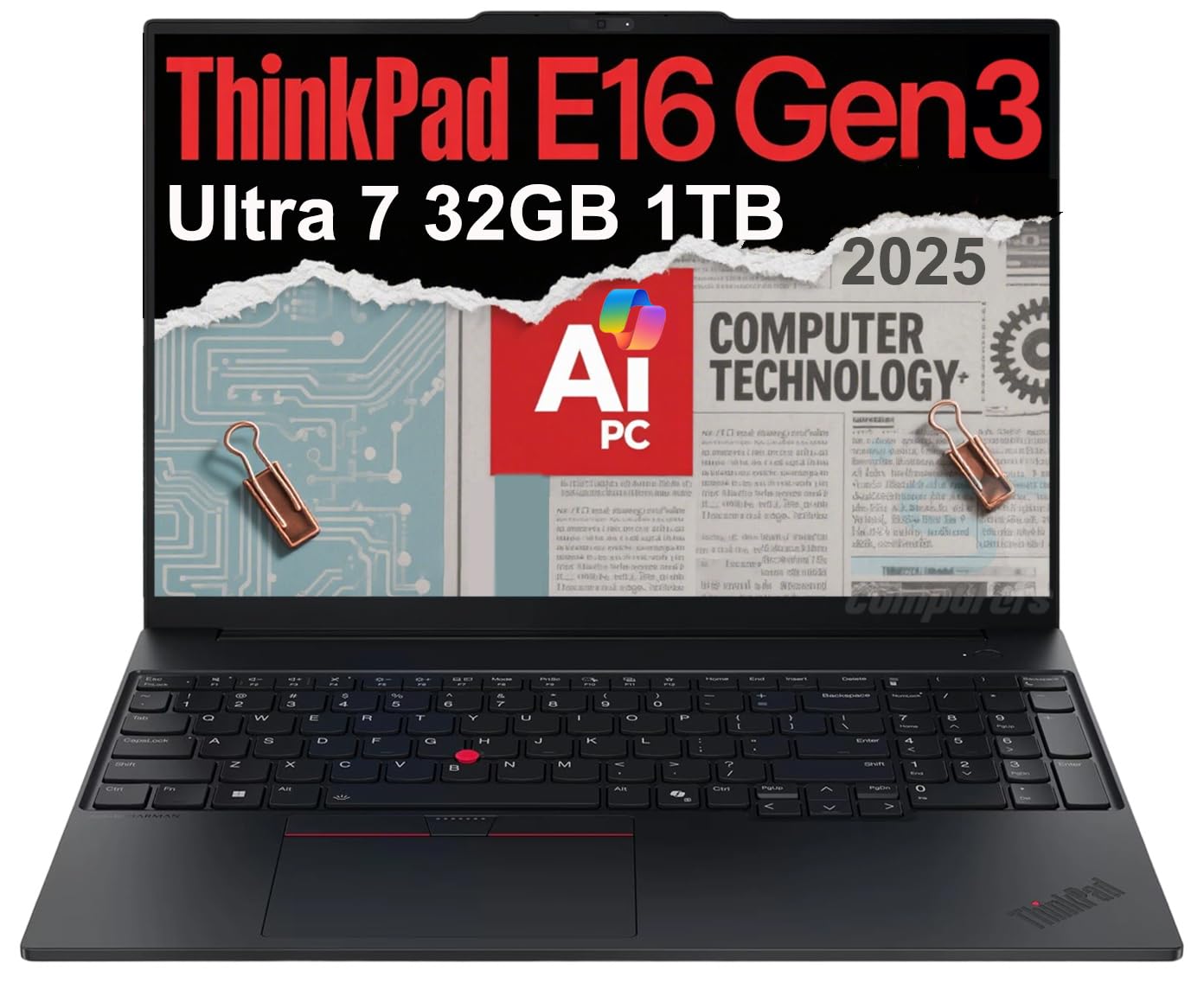 لپ تاپ کسب و کاری Lenovo ThinkPad E16 Gen 3 با هوش مصنوعی (لپ تاپ 16 اینچی FHD+ Anti-Glare، Intel 16-Core Ultra 7 255H (> i7-13700H)، 32GB RAM DDR5، 1TB SSD) با اثر انگشت، وب کم 5 مگاپیکسل، Thunderbolt 4، ویندوز 11 Pro، 2025 32GB|1TB