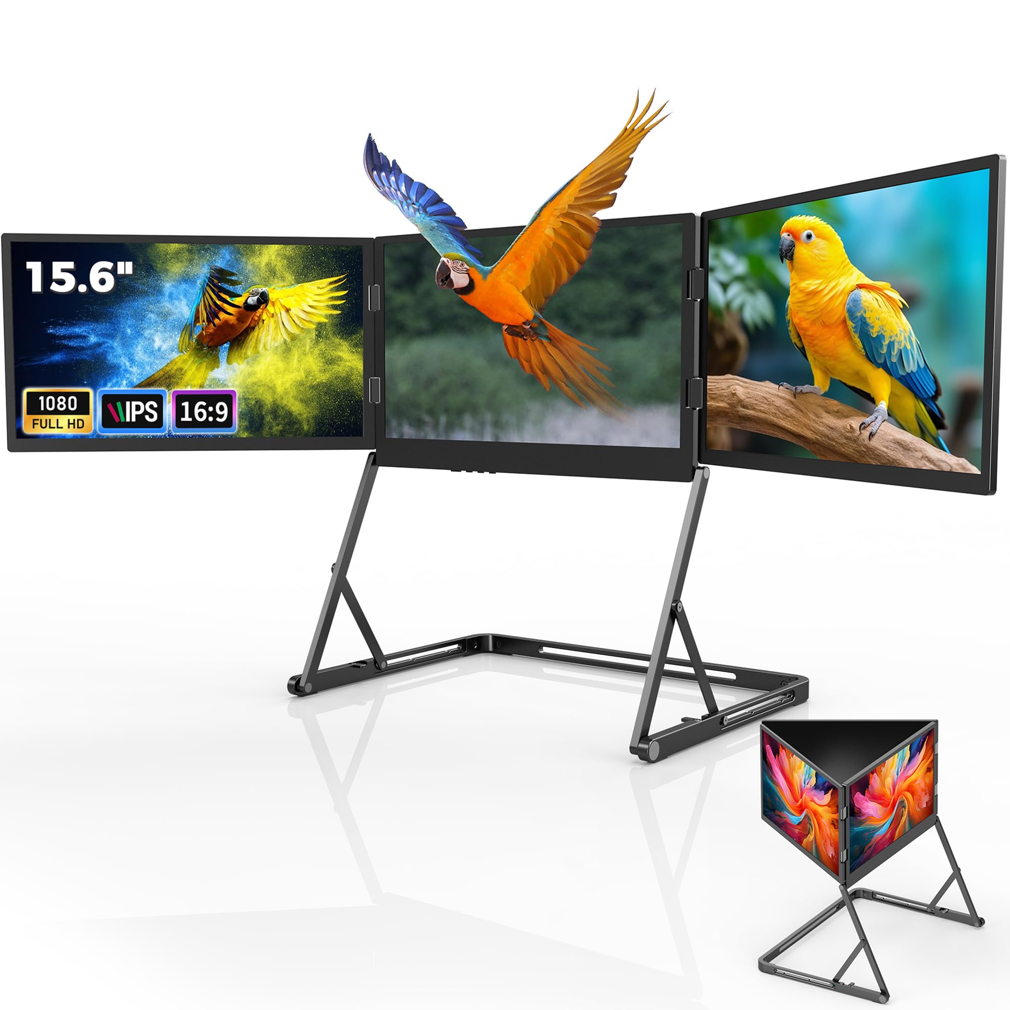 افزونه‌ی صفحه‌ی نمایش لپتاپ، مانیتور قابل حمل و قابل انعطاف با کیفیت تصویر FHD 1080P IPS با اندازه 15.6 اینچ، با قابلیت افزایش تعداد مانیتورها به سه، قابل اتصال به لپتاپ از طریق HDMI/USB-C به صورت Plug n Play برای ویندوز، مک، اندروید، همراه با کیف محافظ