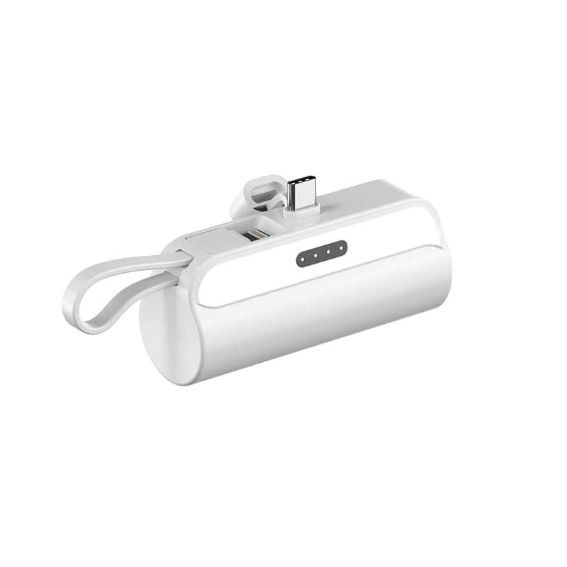 پاور بانک مینی CIRCUIT GREEN 5000mAh با پورت Type-C، شارژر قابل حمل، باتری شارژر، کابل‌های درون‌ریخته، استند قابل‌تاشو و نمایشگر LED - سازگار با آیفون، گلکسی سامسونگ، ایرپاد، آیپد (سفید)