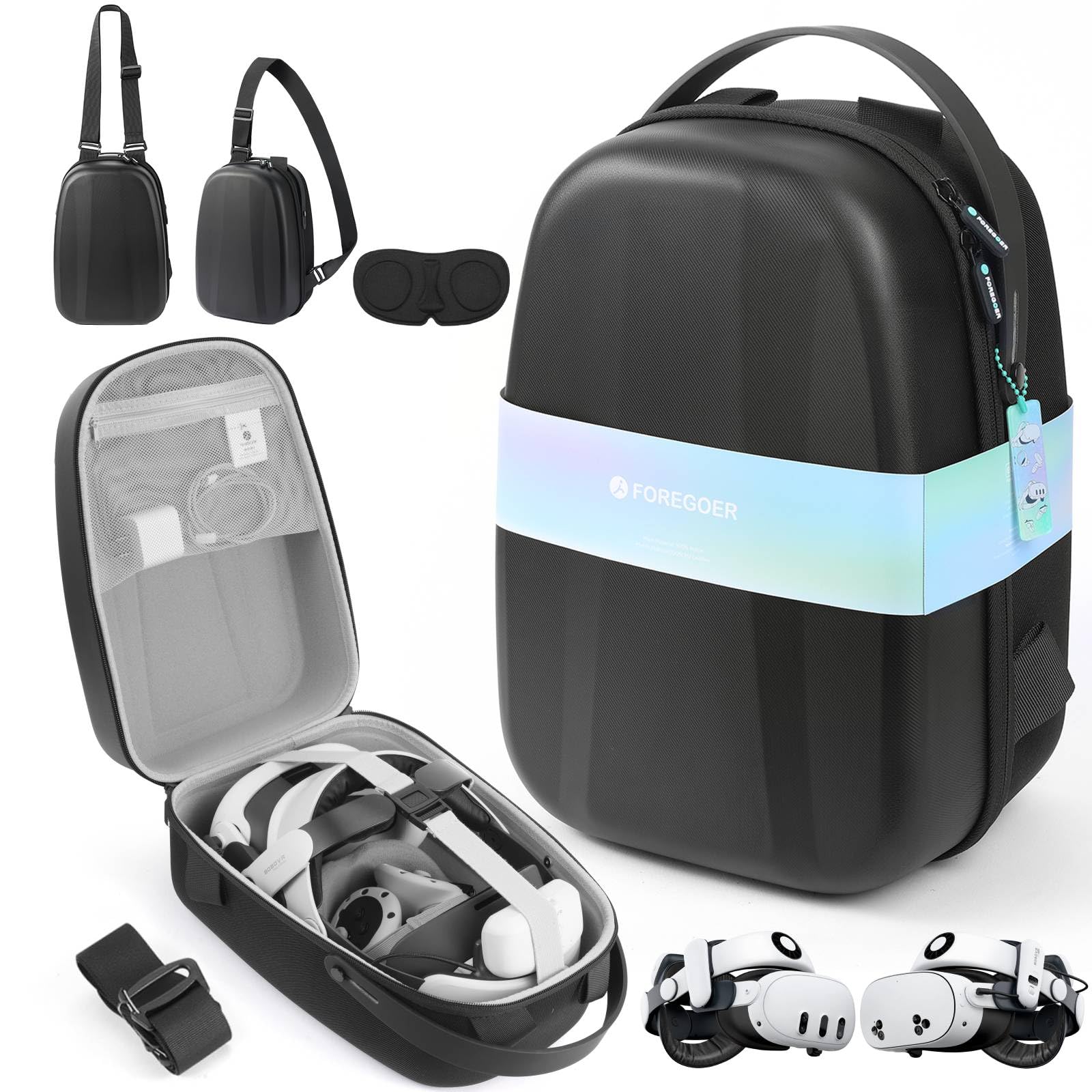 کیف حمل FOREGOER برای متا کوئست 3/Oculus Quest 2، کیف حمل سخت مخصوص متا اکس کوئست 2، هدست کوئست پرو و لوازم جانبی (سیاه)