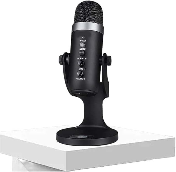 میکروفون کاندنسر USB حرفه ای برای پادکست، بازی، استریمینگ، ضبط روی میز، رنگ مشكی