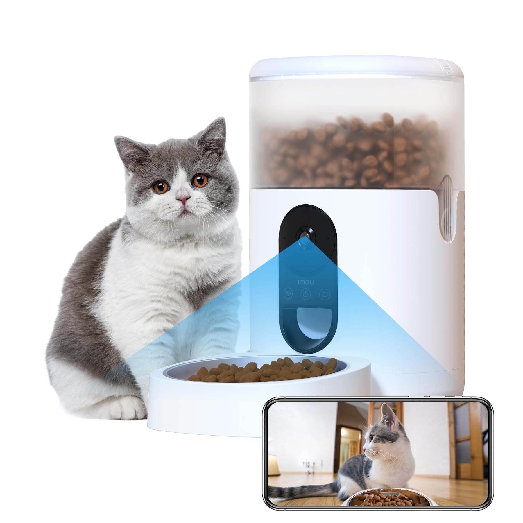 Imou PF1 تغذیه خودکار گربه، غذادهی خودکار گربه با دوربین، تغذیه گربه با دوربین امنیتی 2.5K، لنز فیش‌آی 4 مگاپیکسل، پشتیبانی از WIFI برای گربه‌ها و سگ‌ها، مواد غذایی توزیع کننده غذا، ظرفیت 4 لیتری، کاسه غذای گربه
