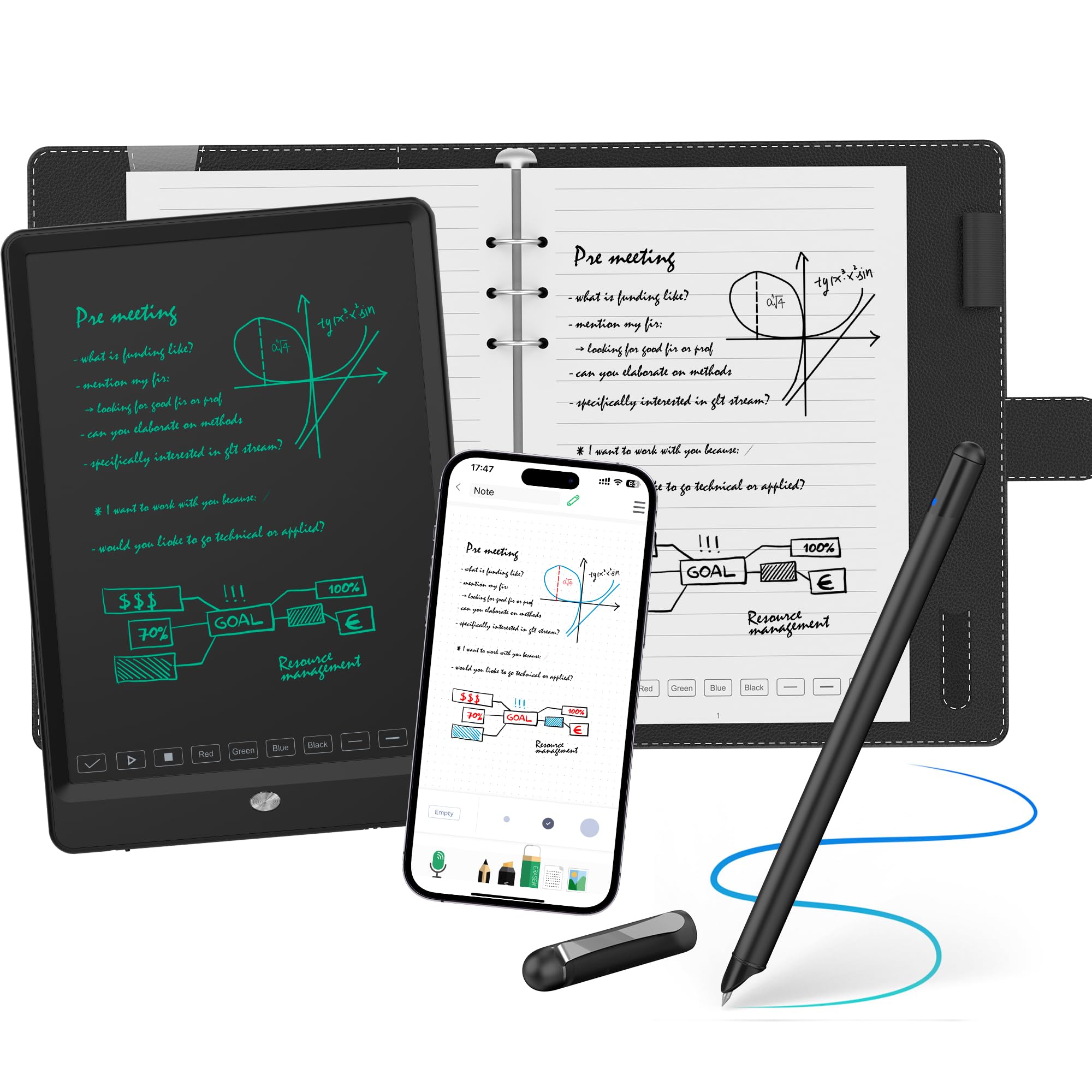 مجموعه NEWYES Syncpen 3، قلم هوشمند با تبلت و دفترچه دیجیتال و 6 پر کننده، همگام سازی در زمان واقعی و تشخیص متن هوشمند برای دانش‌آموزان، معلمان، جلسات، سخنرانی‌ها یا کارهای خلاقانه